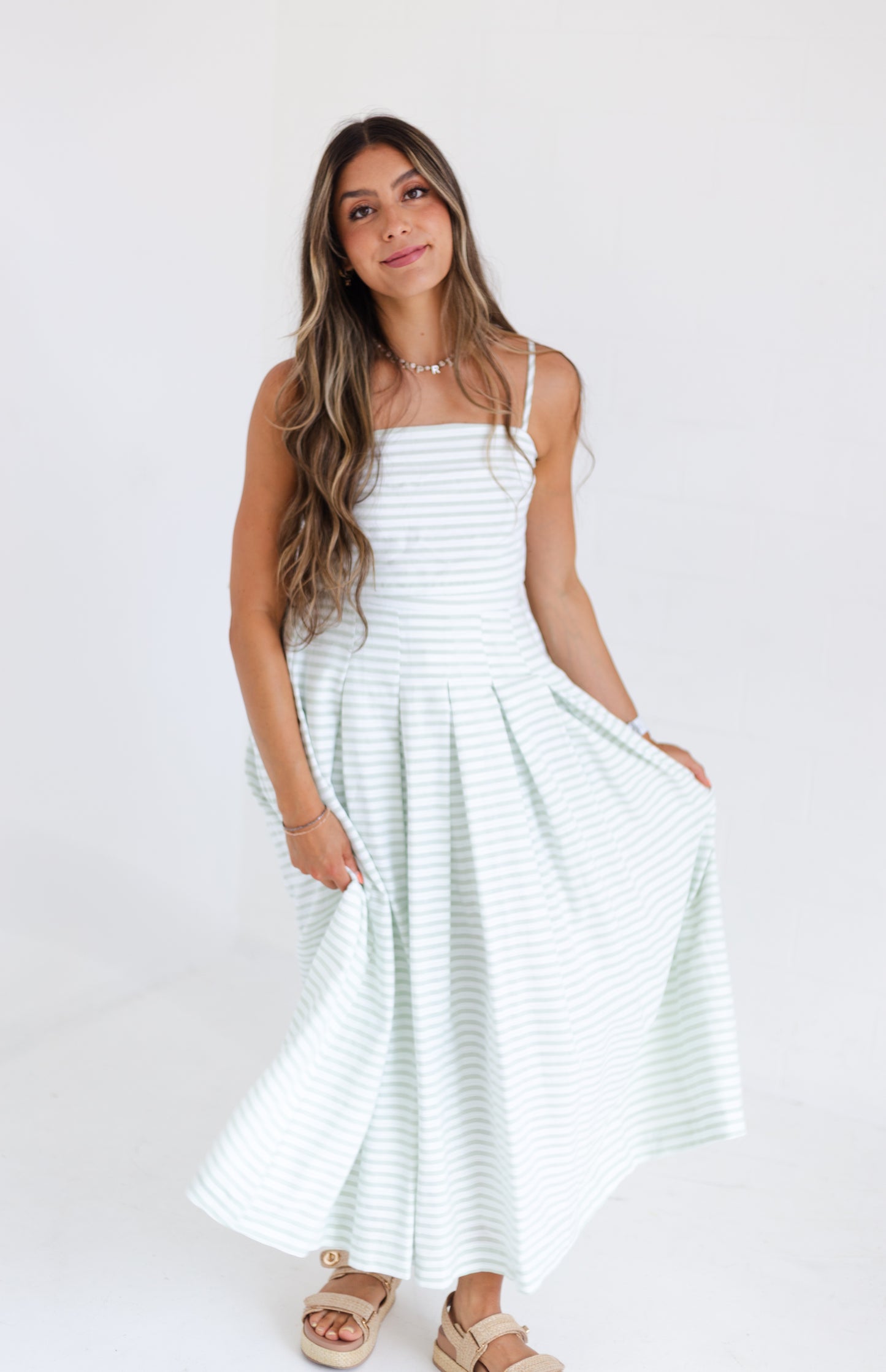 Light Sage Sleeveless Top & Midi Skirt Set