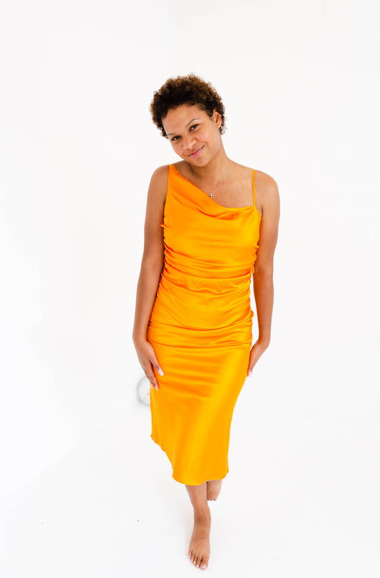 Pierre Tangerine Gathered Dress
