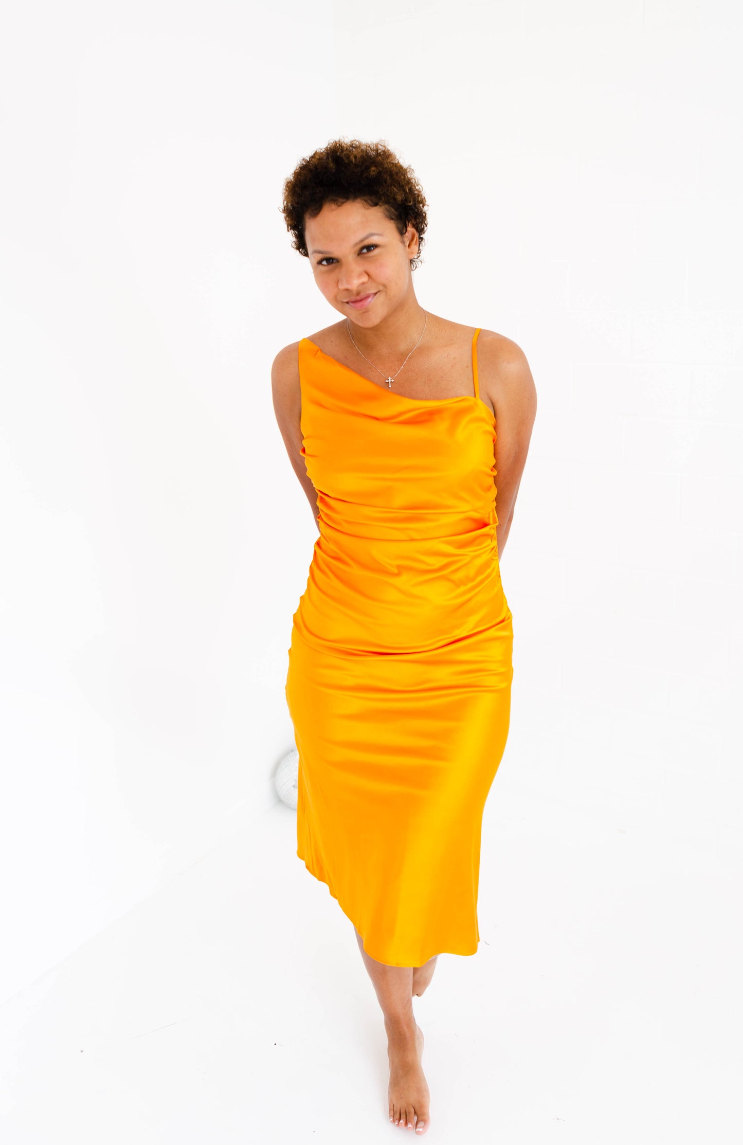 Pierre Tangerine Gathered Dress