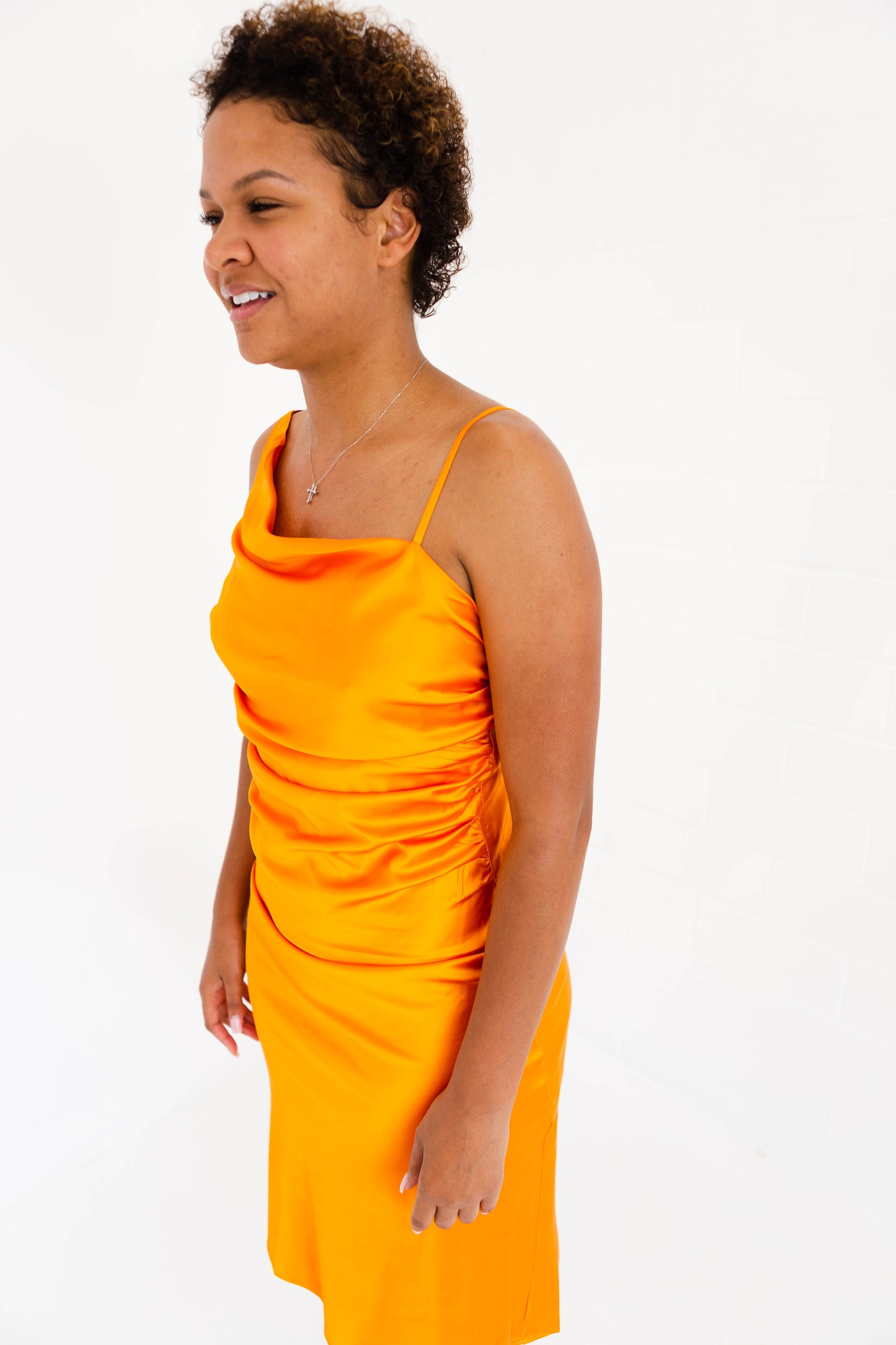 Pierre Tangerine Gathered Dress