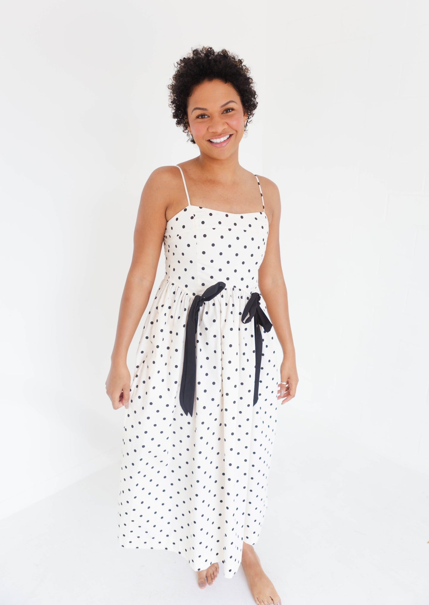 Cream Polka Dot Midi Dress