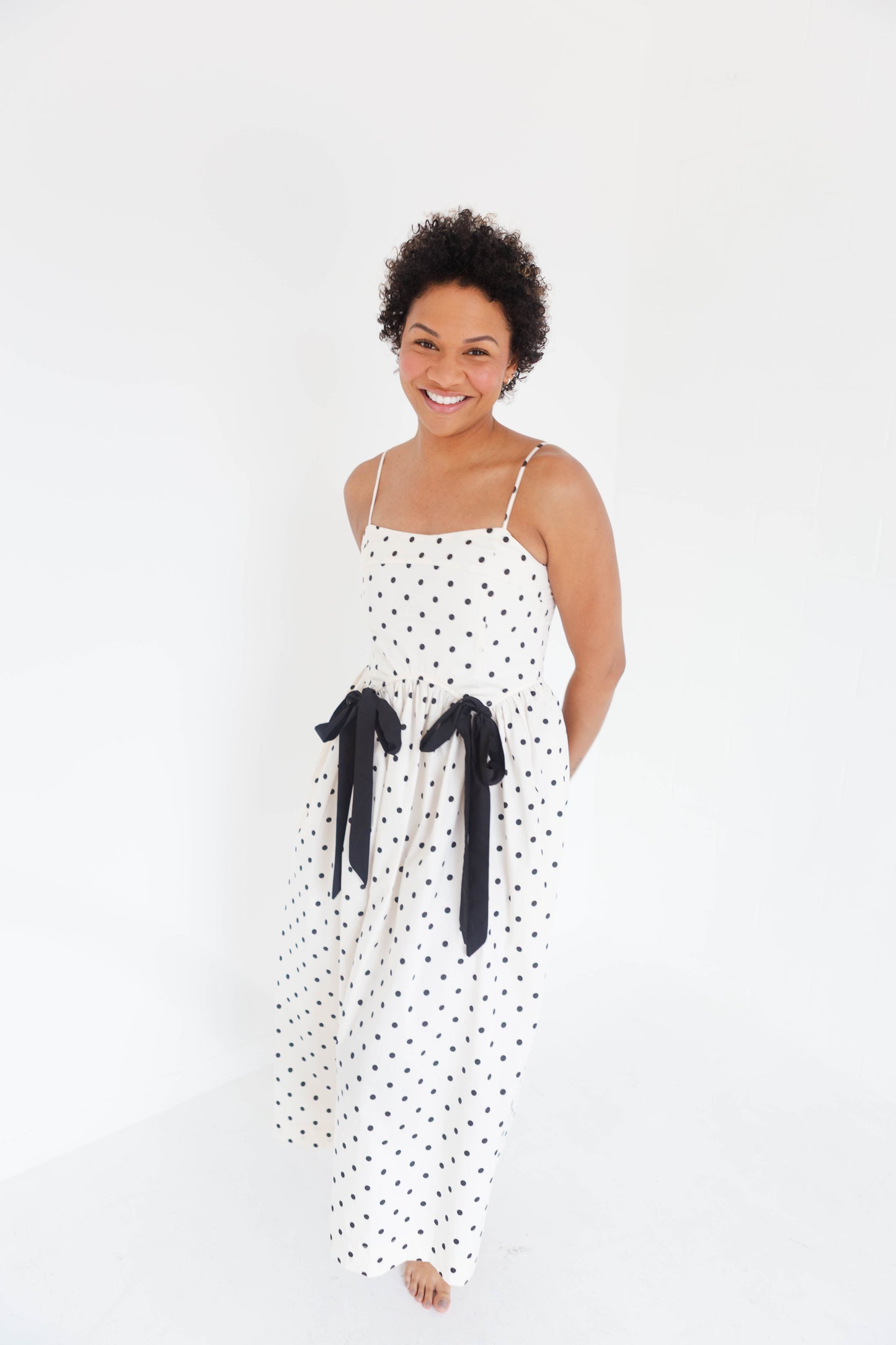 Cream Polka Dot Midi Dress