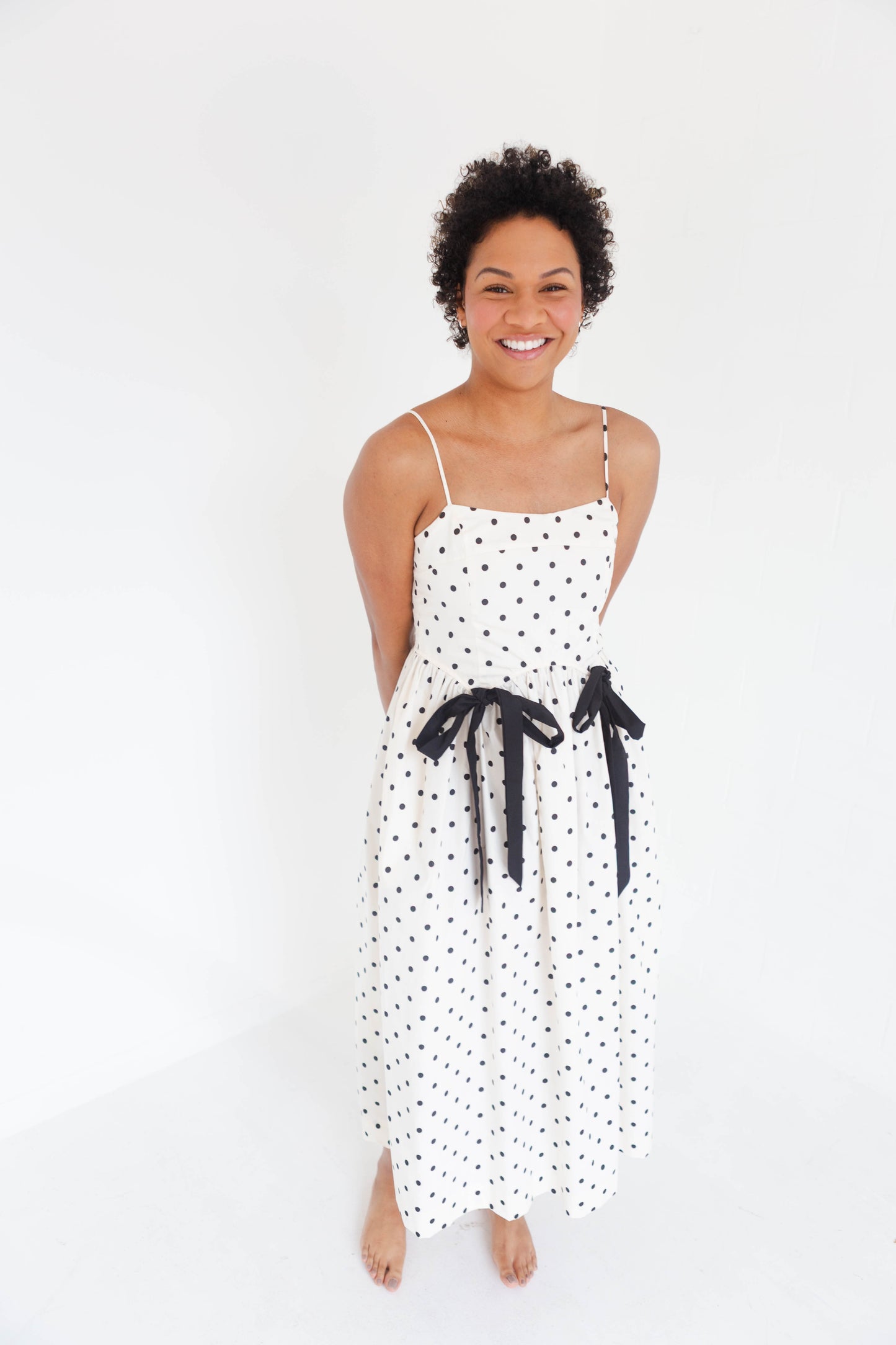 Cream Polka Dot Midi Dress