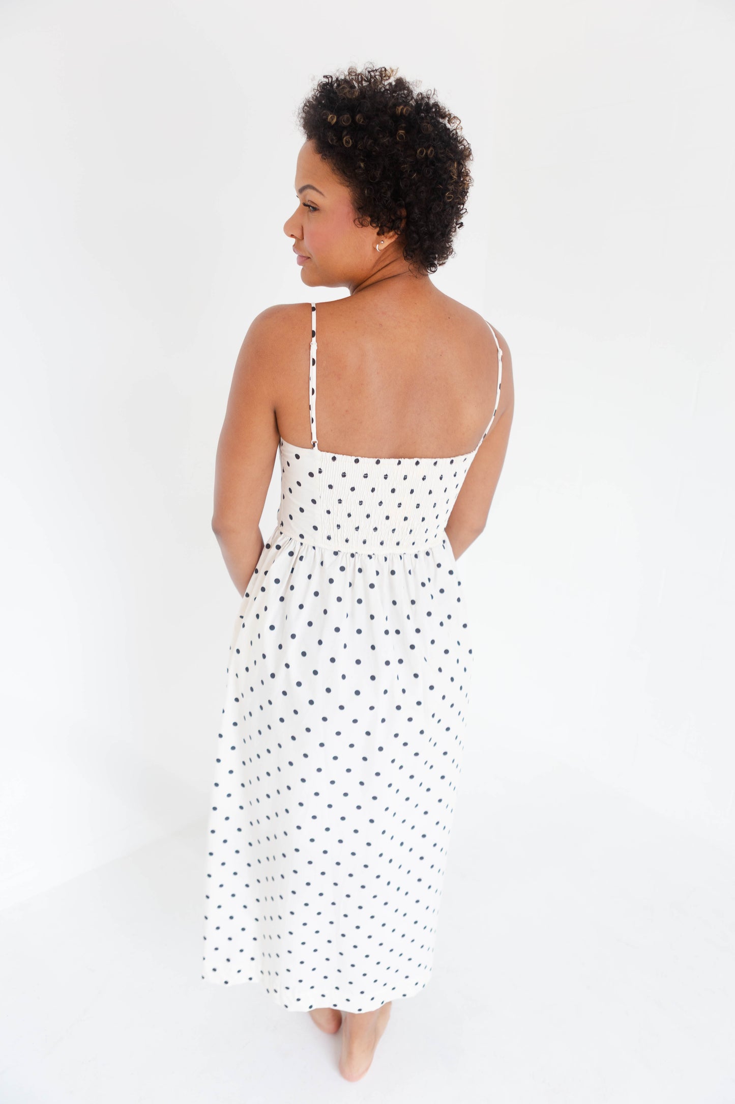 Cream Polka Dot Midi Dress