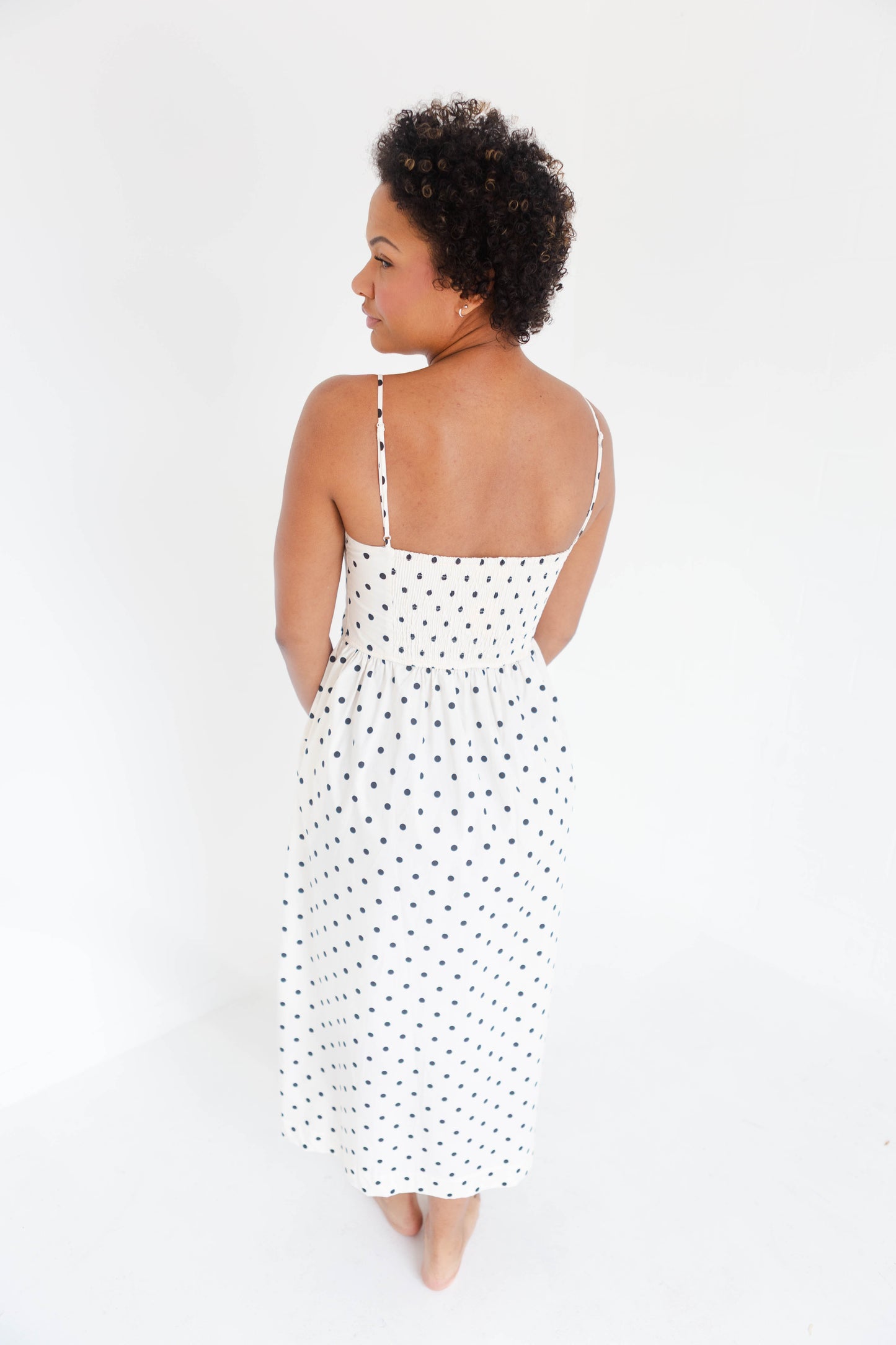 Cream Polka Dot Midi Dress