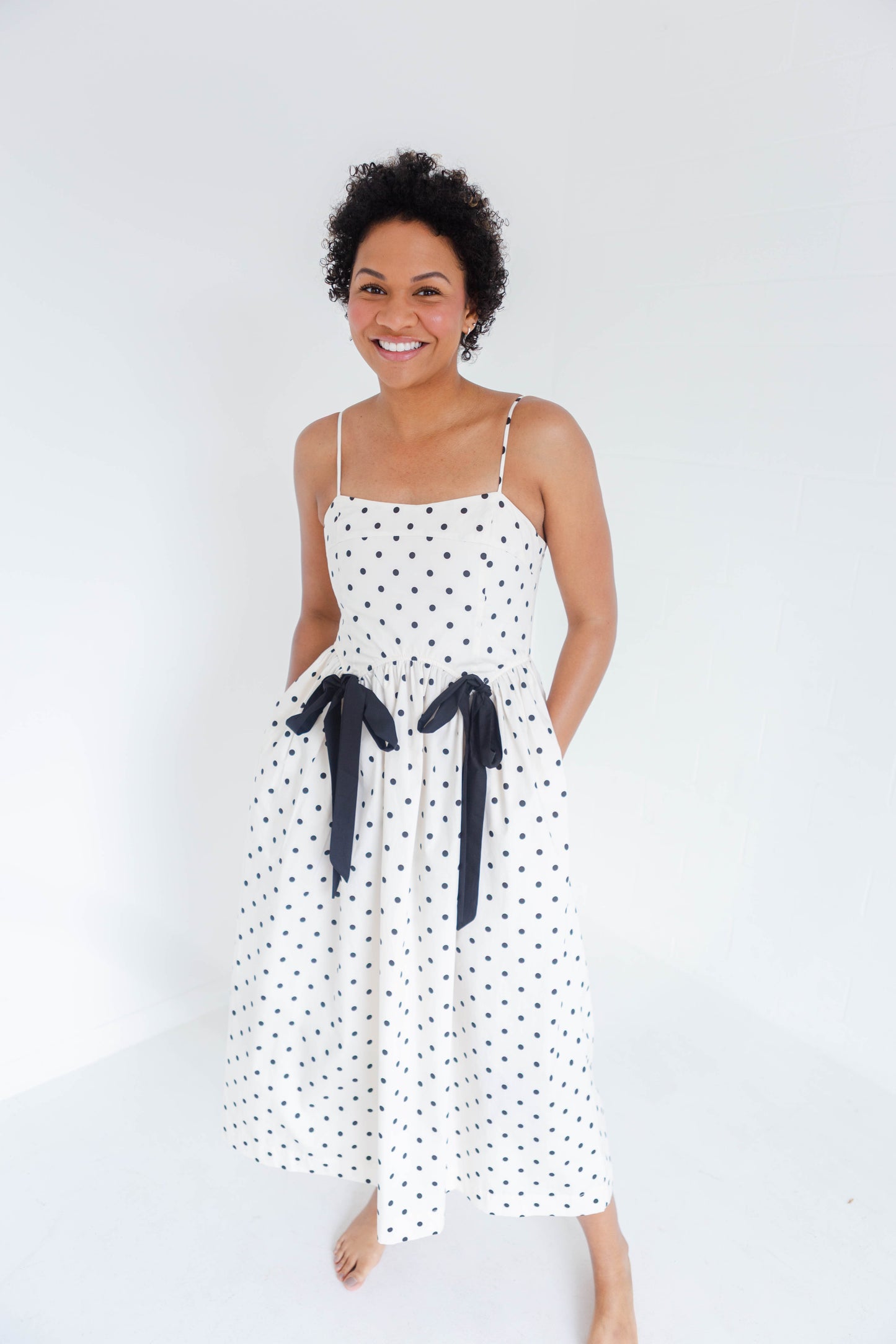 Cream Polka Dot Midi Dress