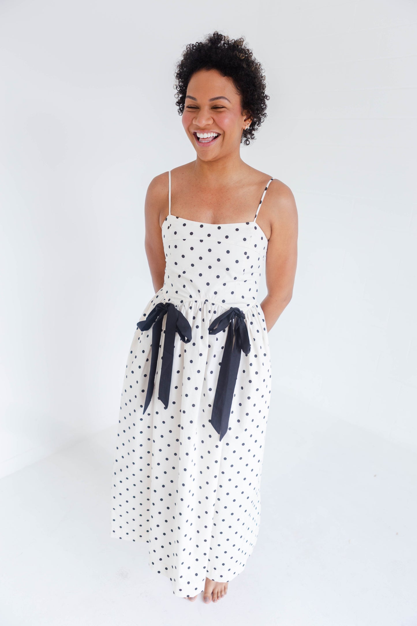 Cream Polka Dot Midi Dress