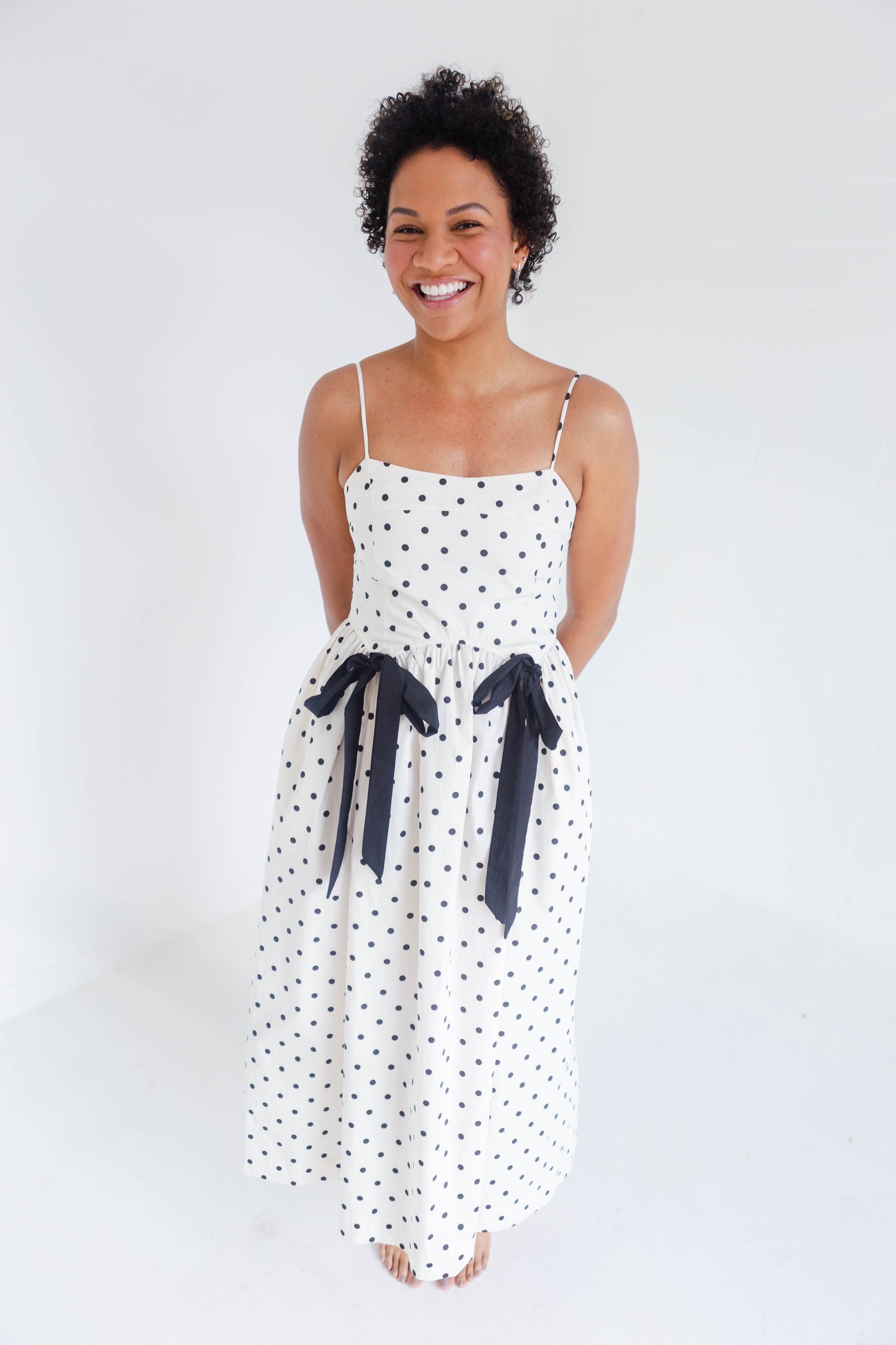 Cream Polka Dot Midi Dress