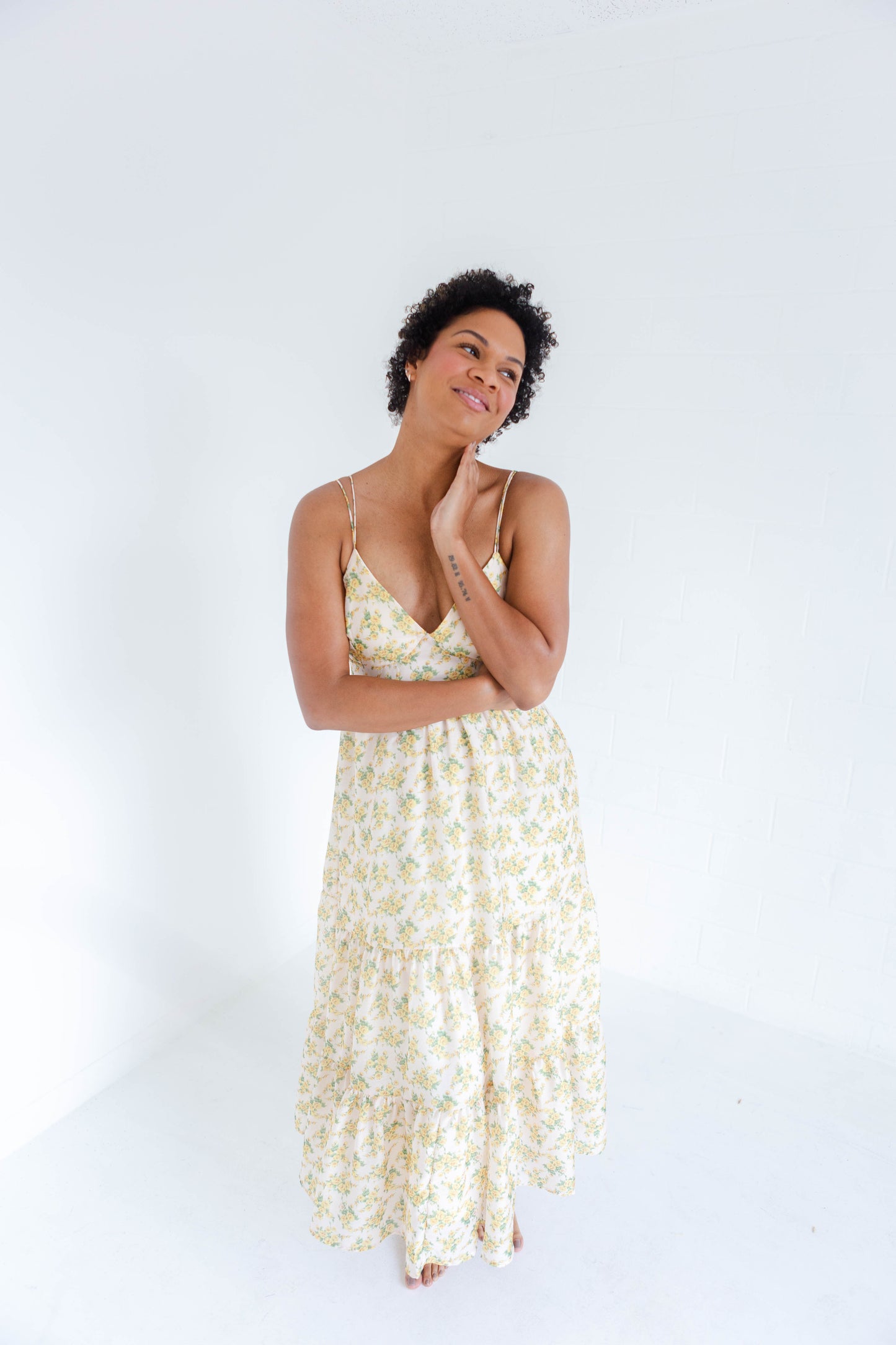 Yellow Floral Midi Dress