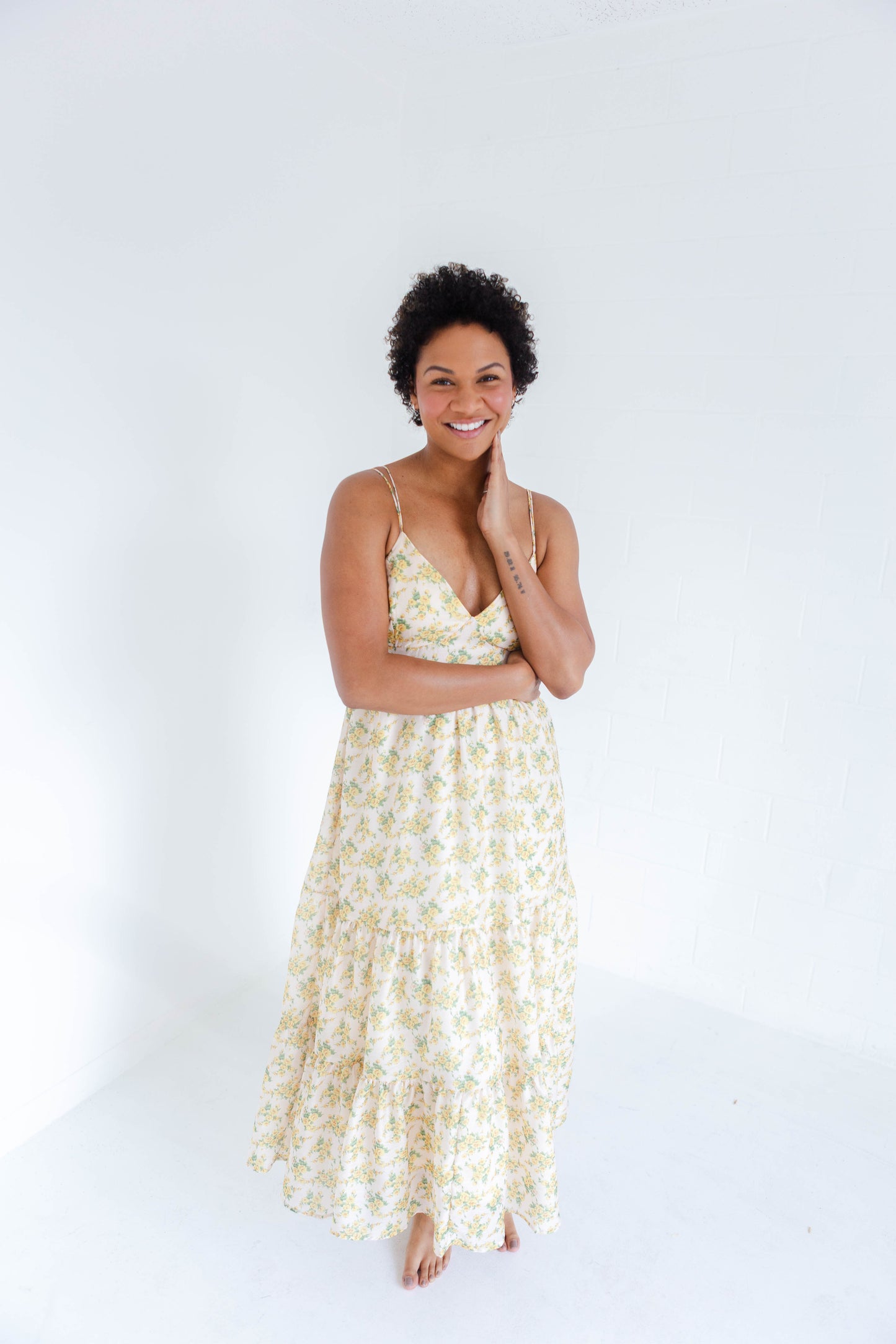 Yellow Floral Midi Dress