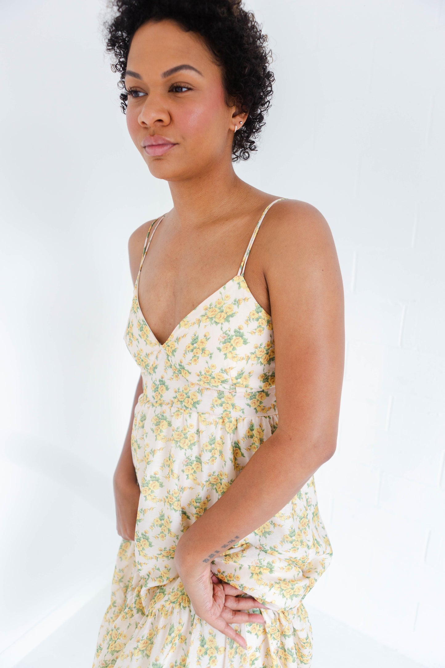 Yellow Floral Midi Dress