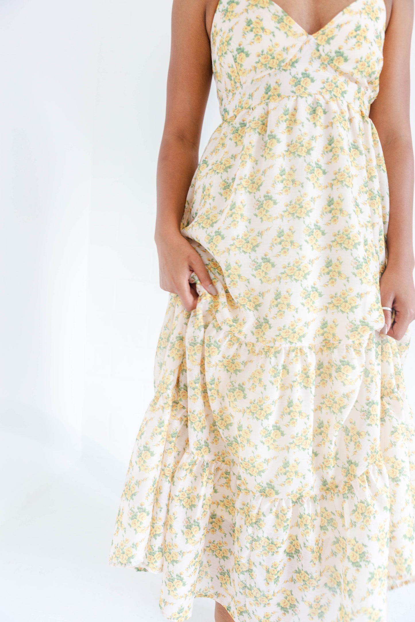 Yellow Floral Midi Dress
