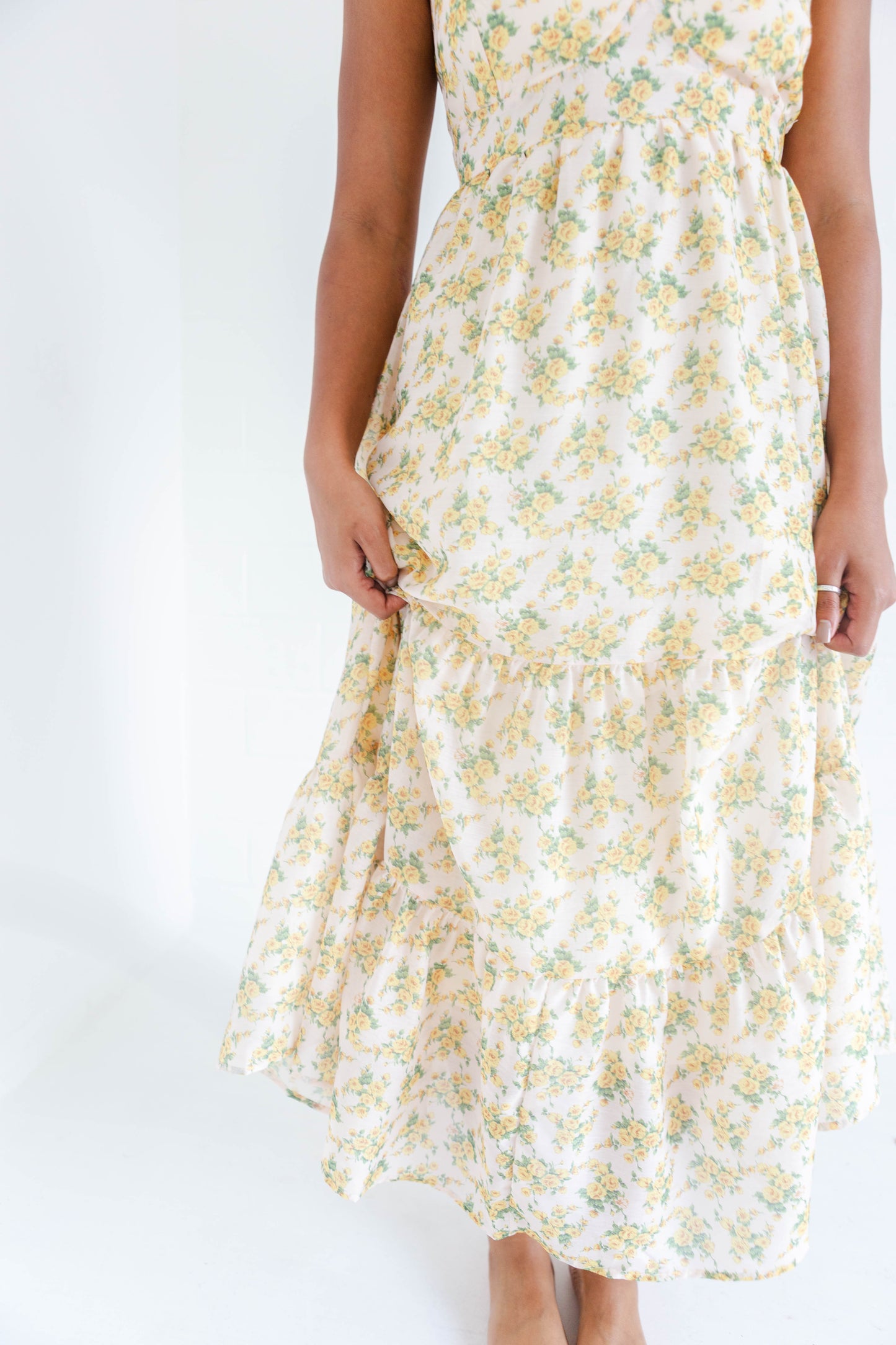 Yellow Floral Midi Dress