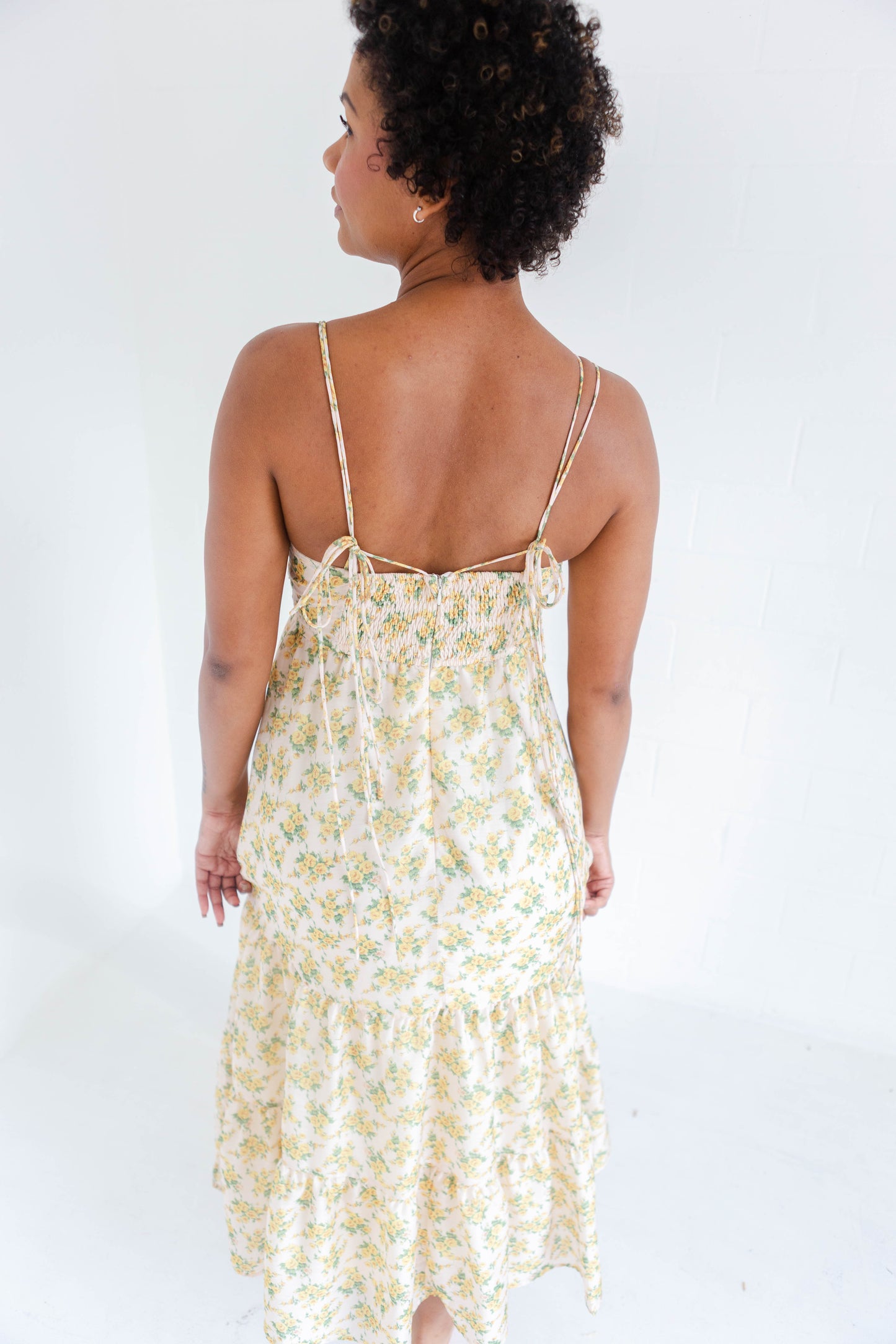Yellow Floral Midi Dress