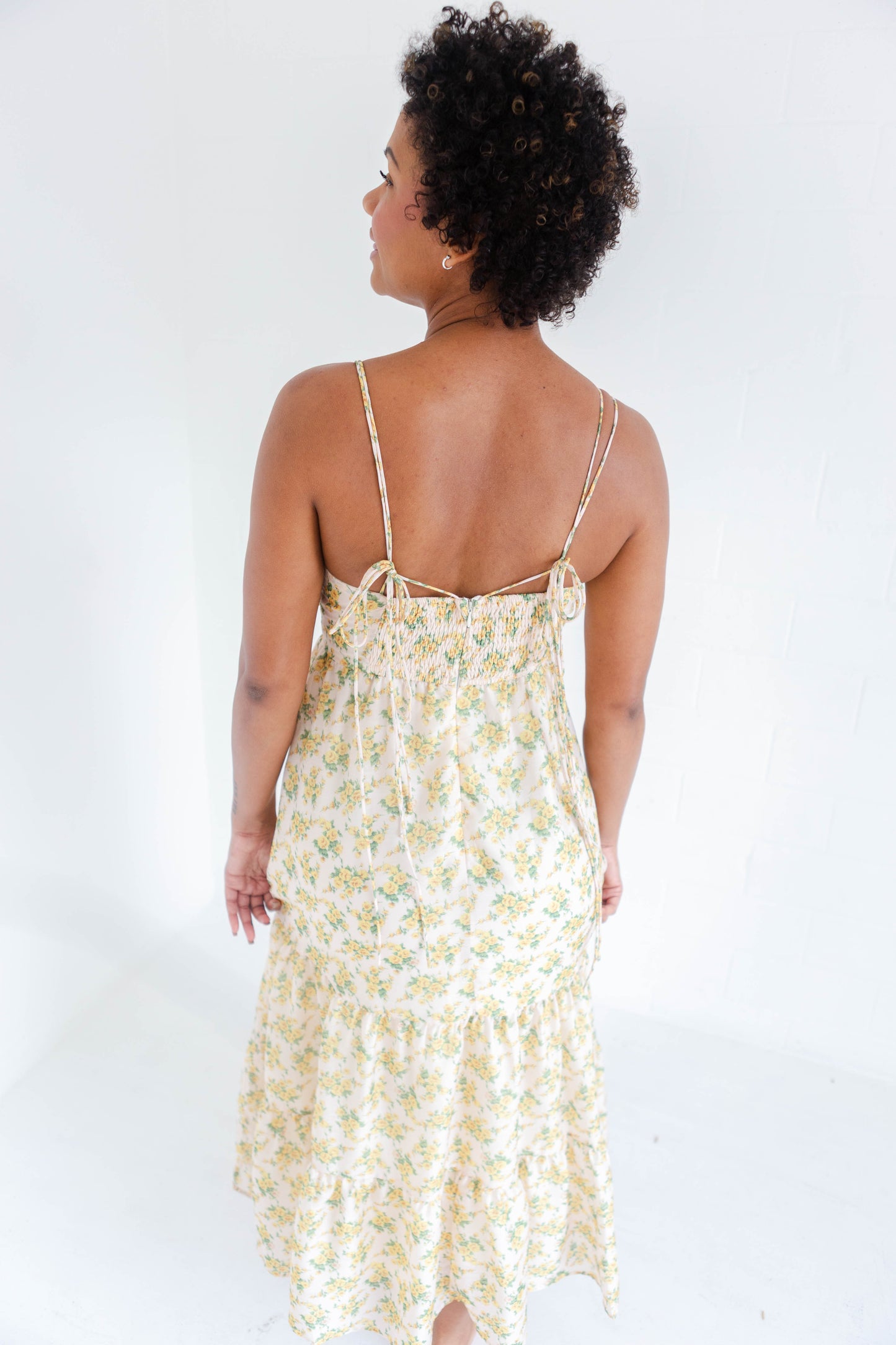 Yellow Floral Midi Dress