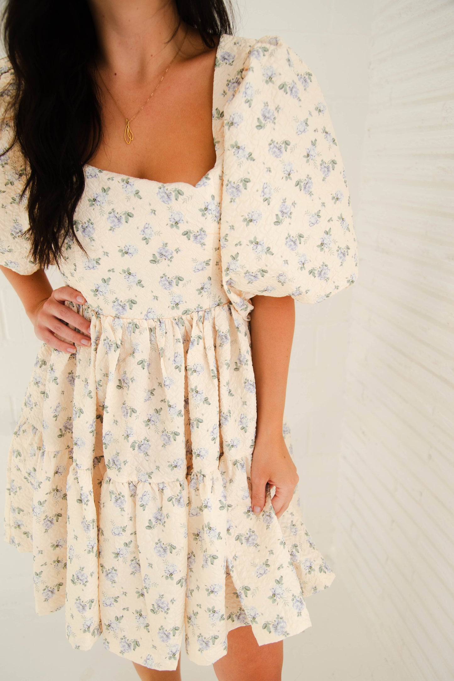 Buttercream Quilted Cream Floral Mini Dress