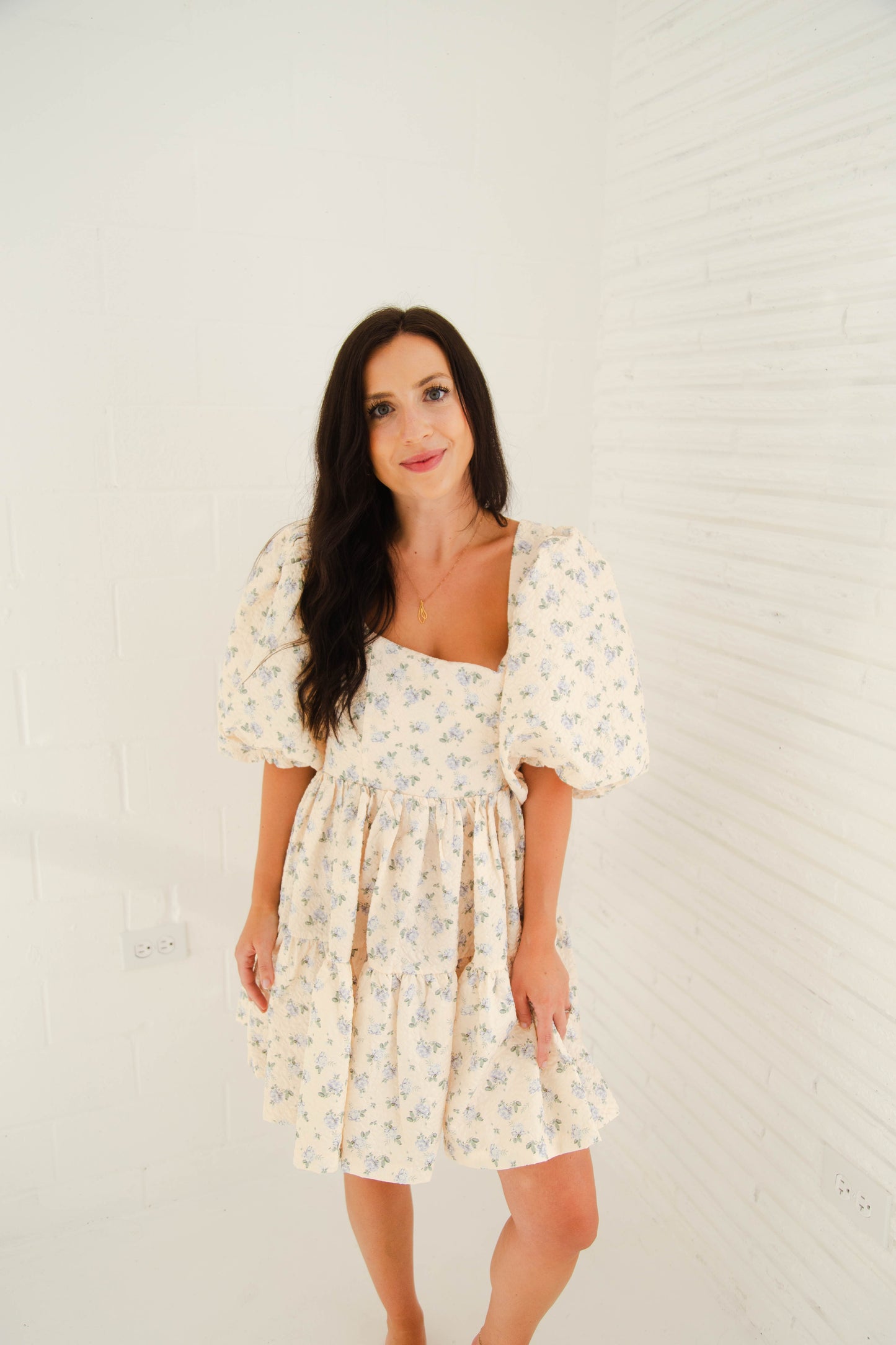 Buttercream Quilted Cream Floral Mini Dress