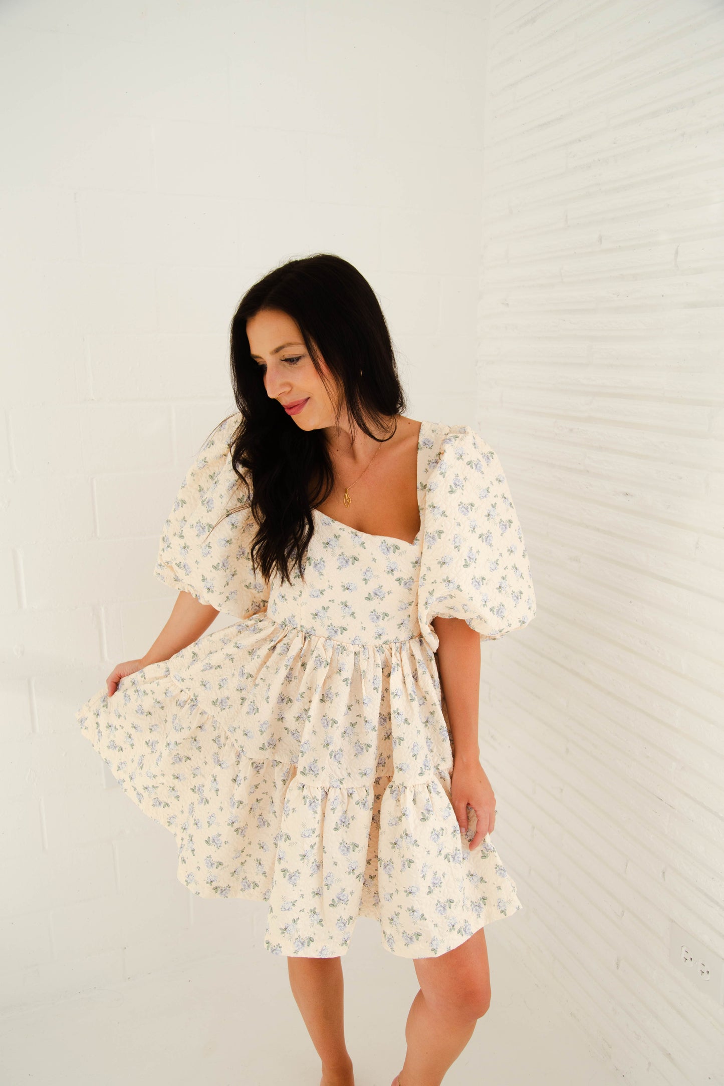 Buttercream Quilted Cream Floral Mini Dress