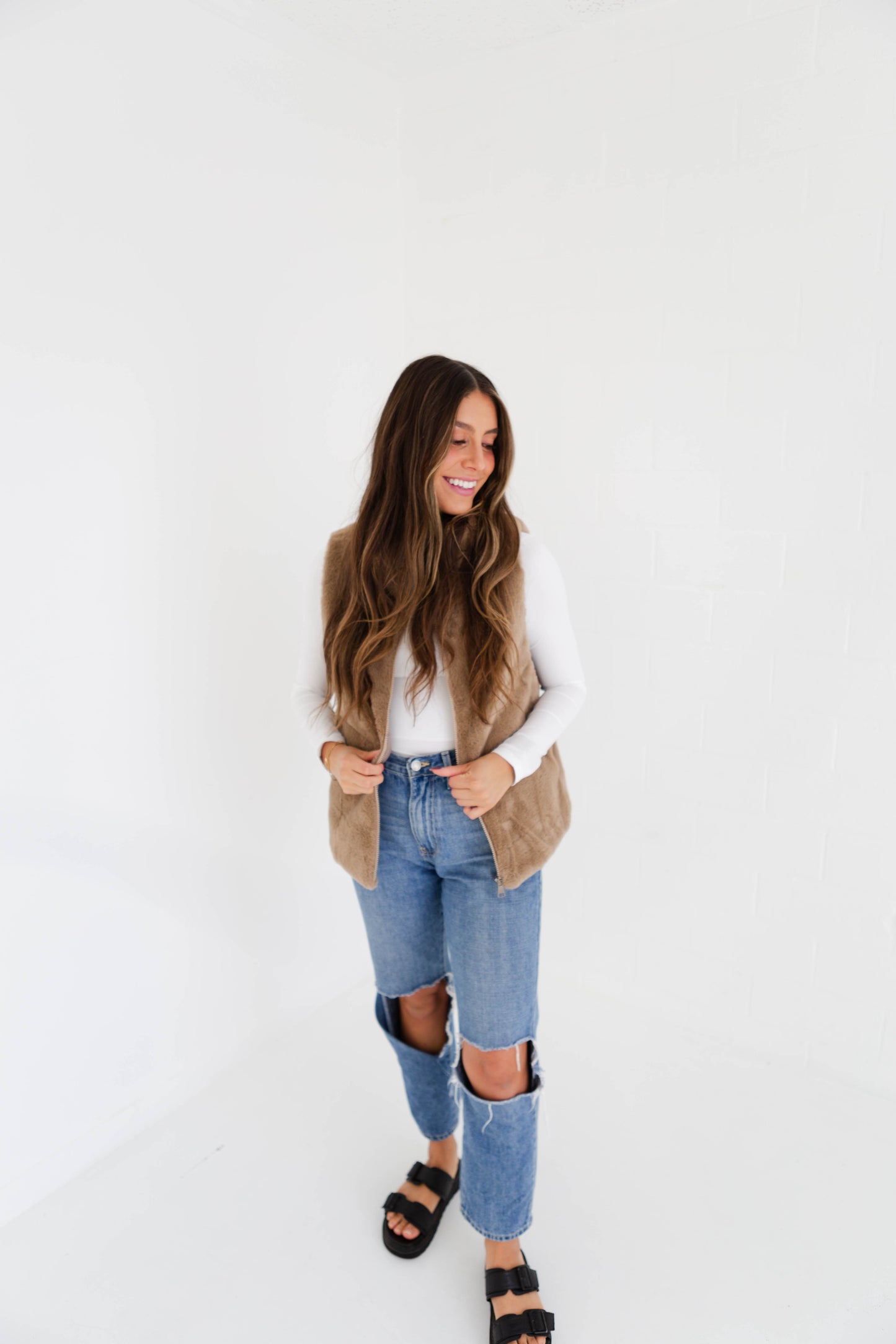 Taupe Fur Vest-ONE SIZE