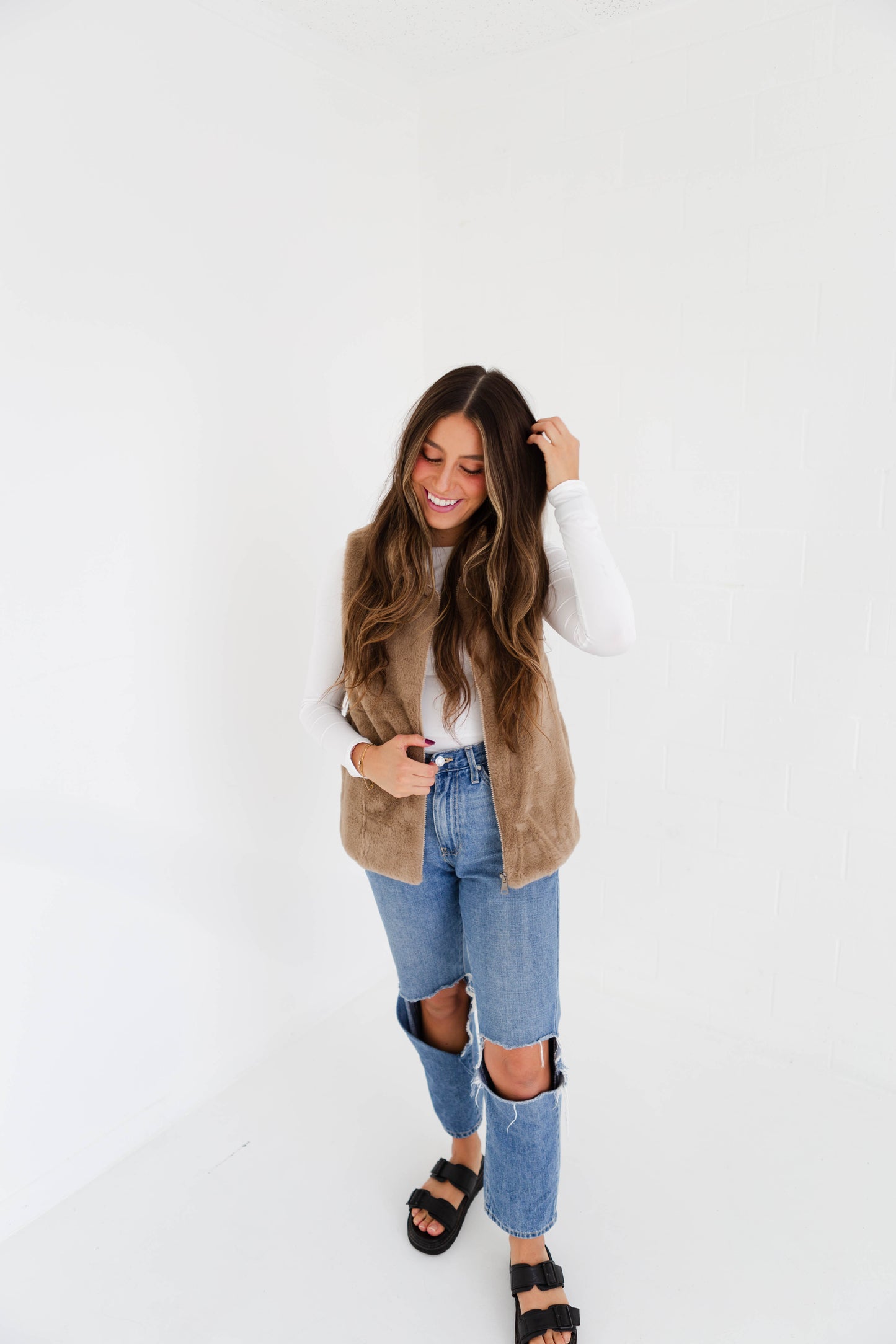 Taupe Fur Vest-ONE SIZE
