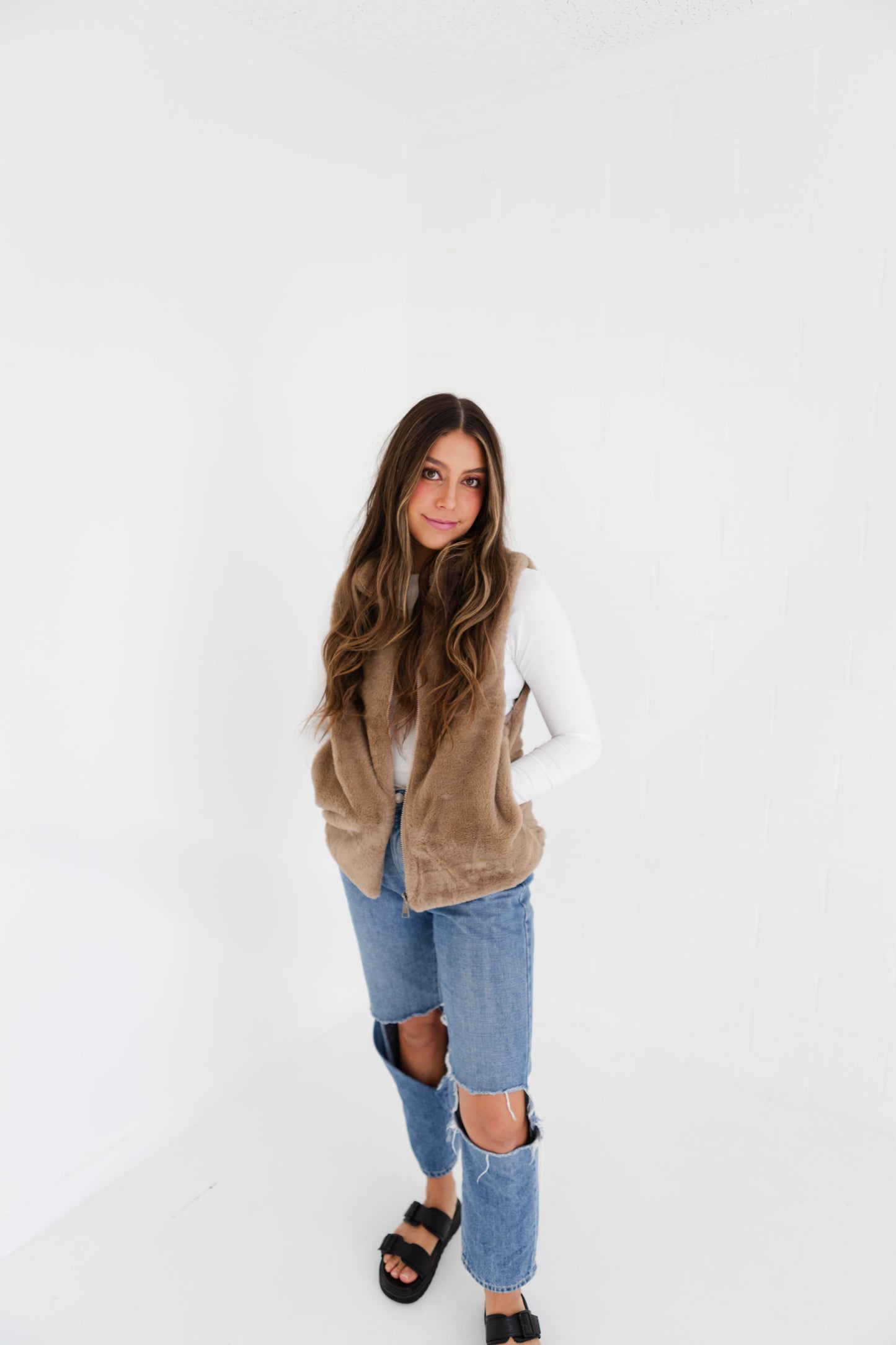 Taupe Fur Vest-ONE SIZE