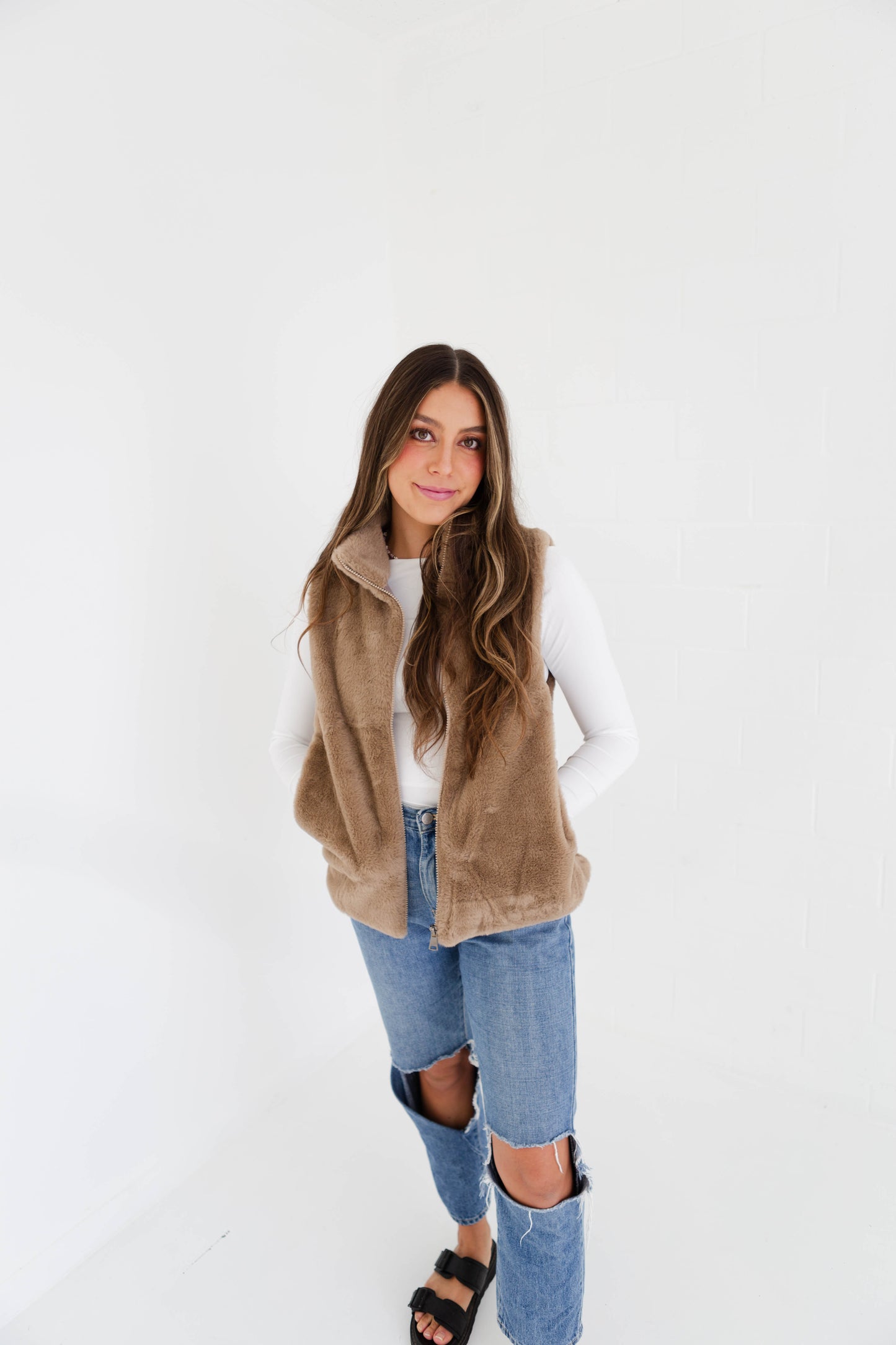 Taupe Fur Vest-ONE SIZE