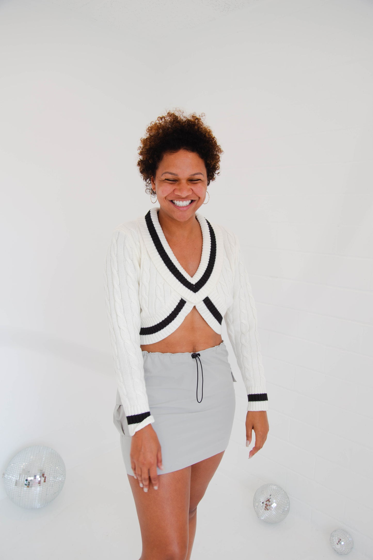 Ivory & Black Contrast Knit Sweater