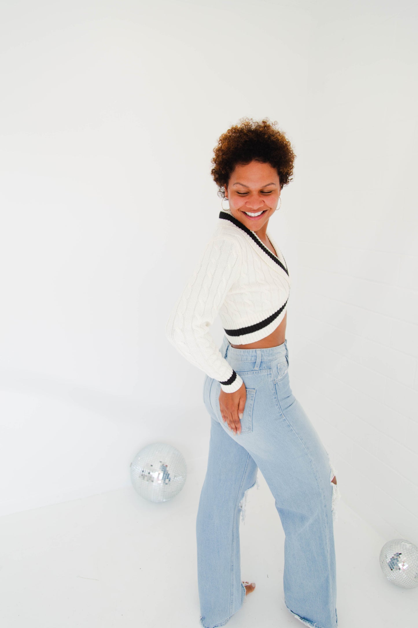 Ivory & Black Contrast Knit Sweater