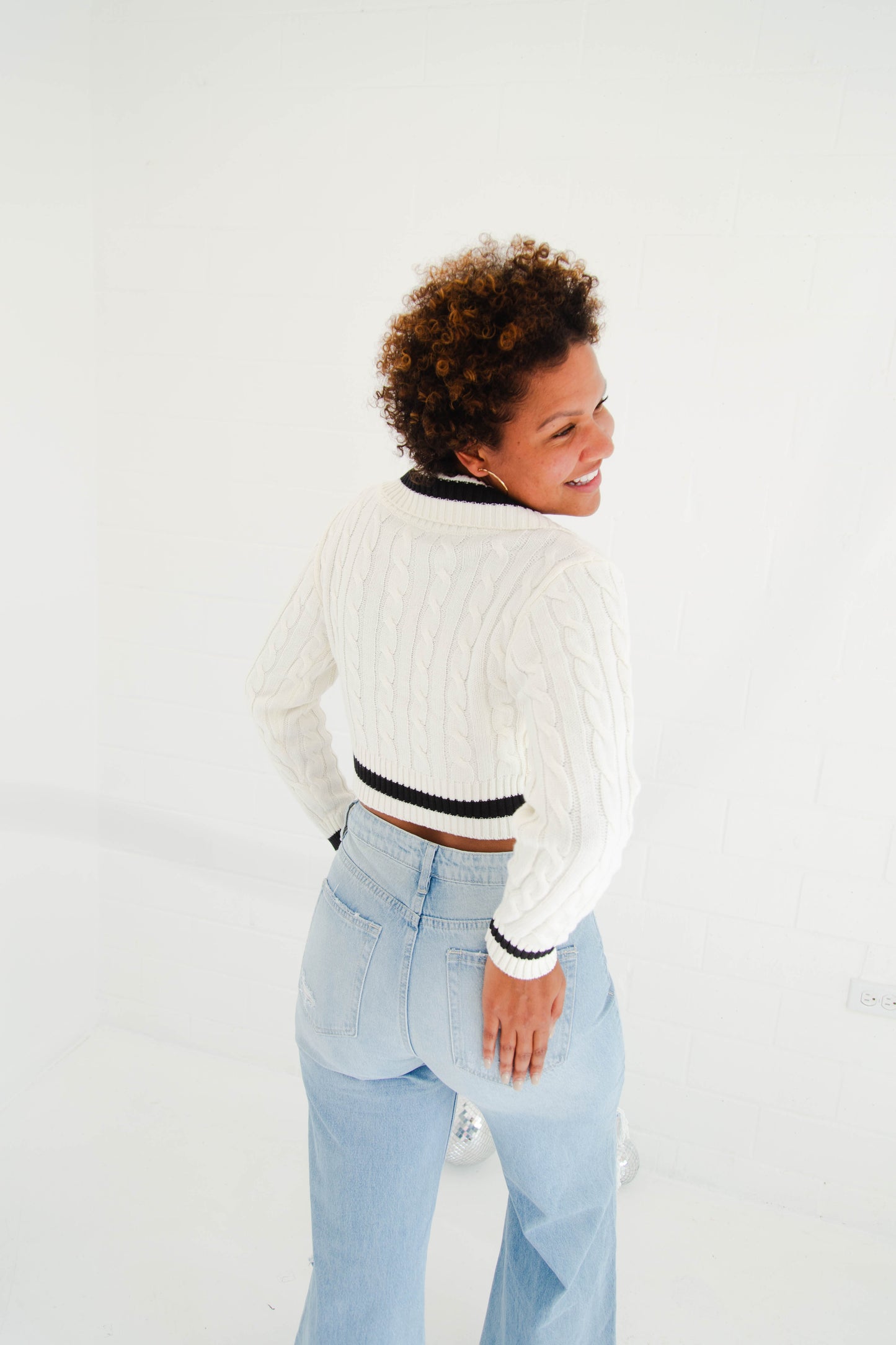 Ivory & Black Contrast Knit Sweater
