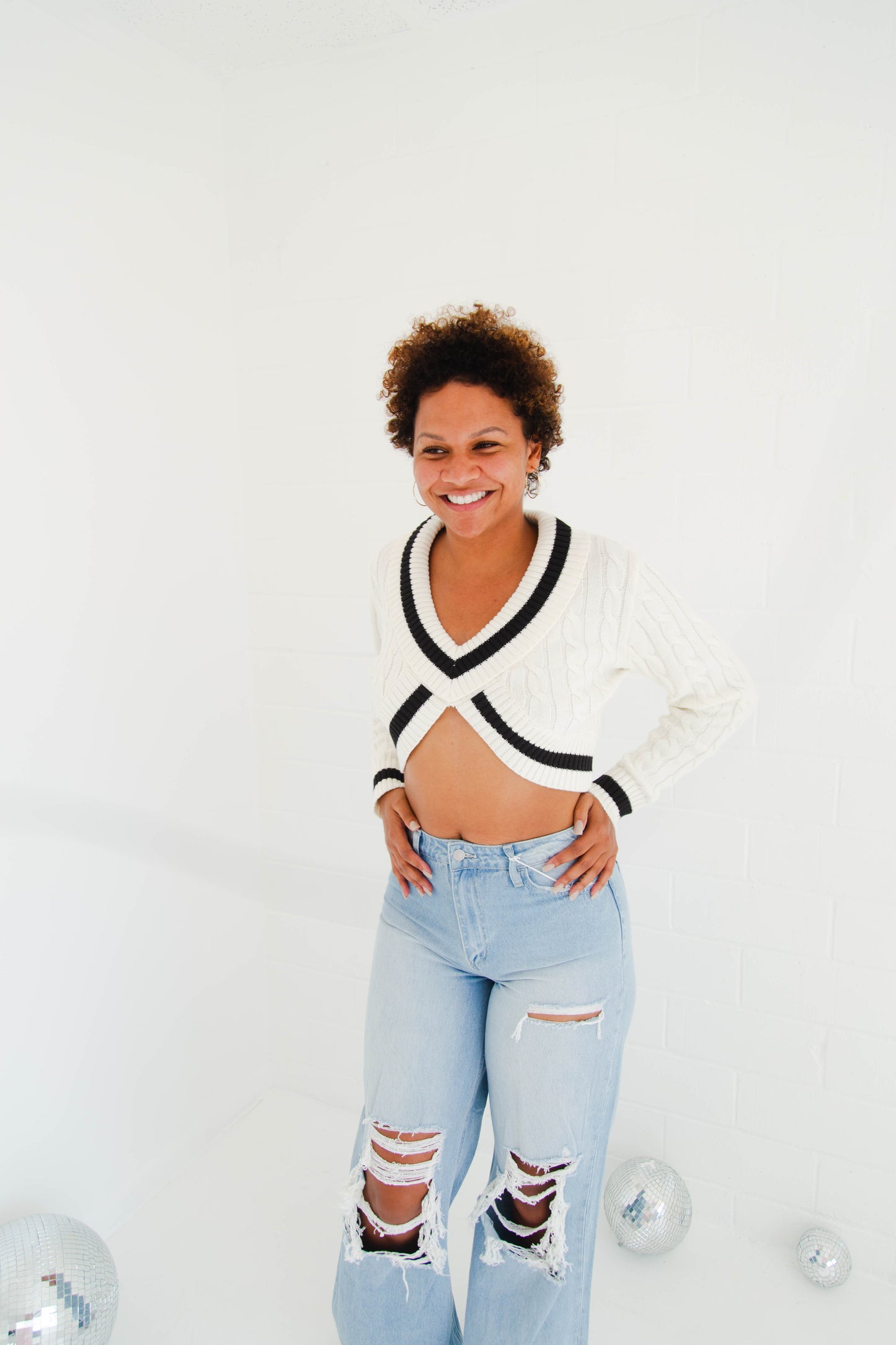 Ivory & Black Contrast Knit Sweater
