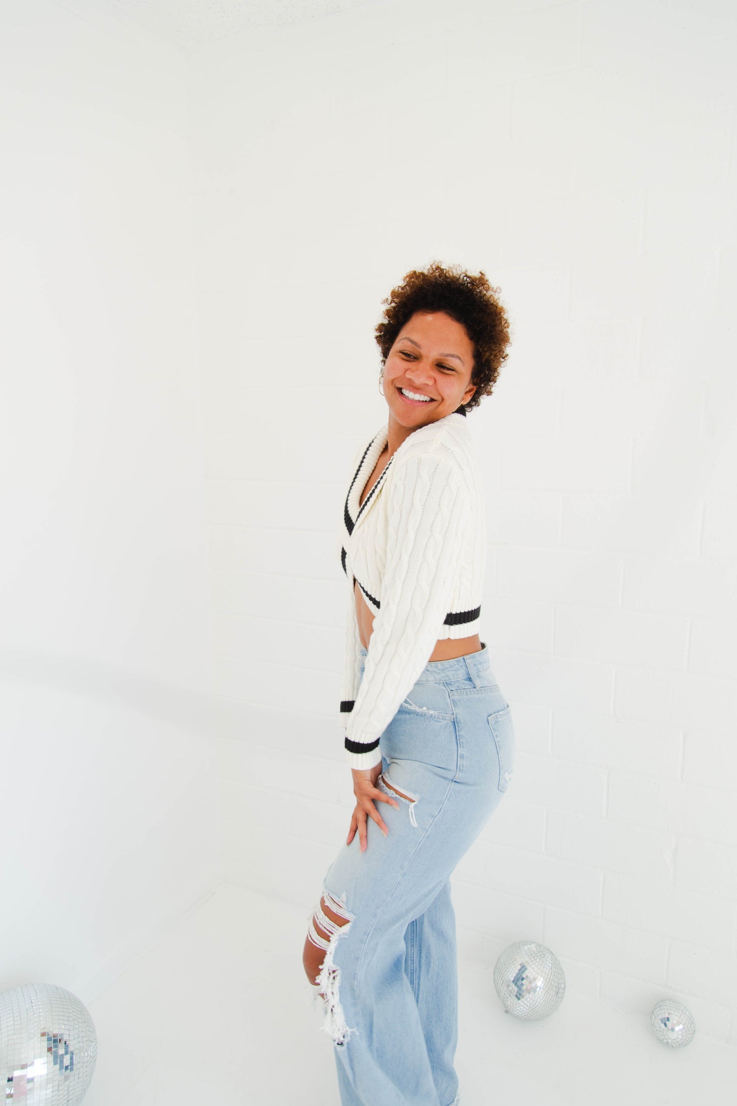 Ivory & Black Contrast Knit Sweater