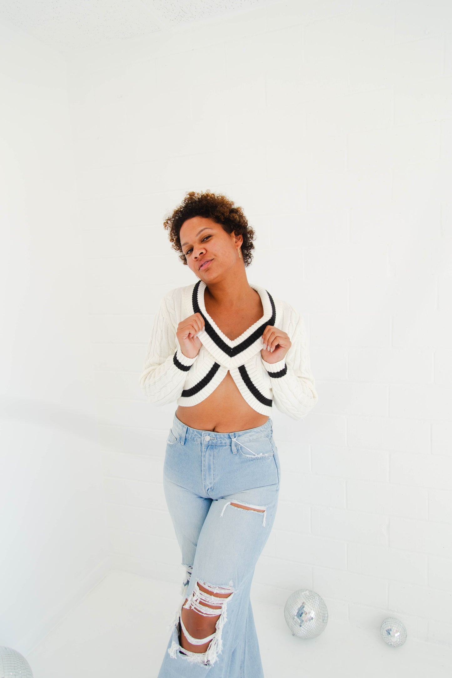 Ivory & Black Contrast Knit Sweater