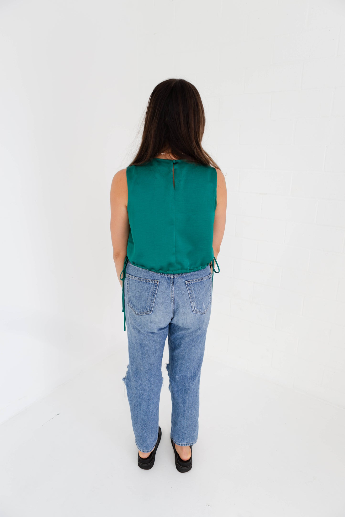 Thora’s Tie Top Emerald Satin Top