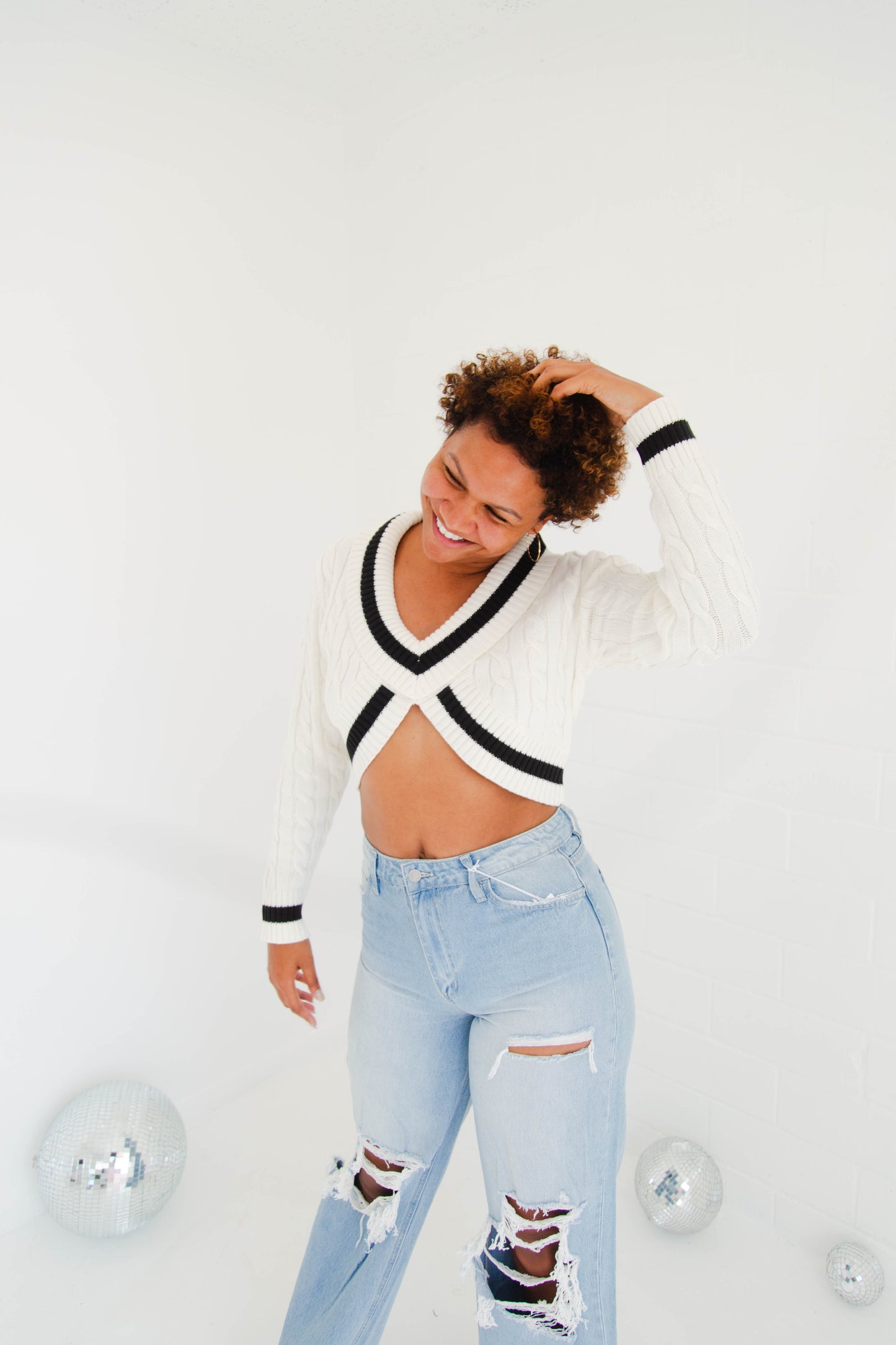 Ivory & Black Contrast Knit Sweater