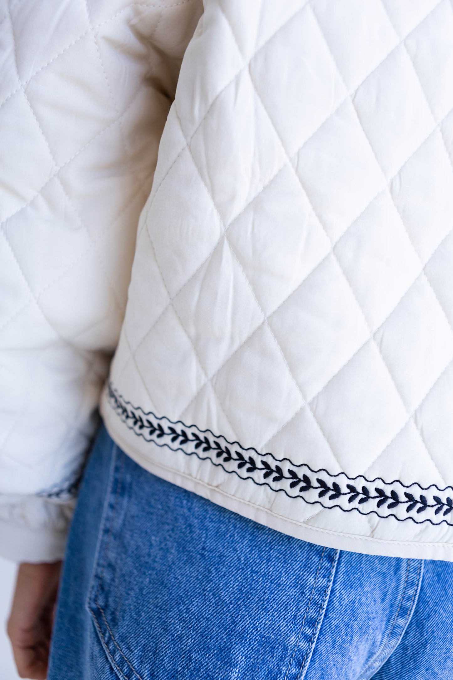 Light Taupe Embroidered Quilted Jacket