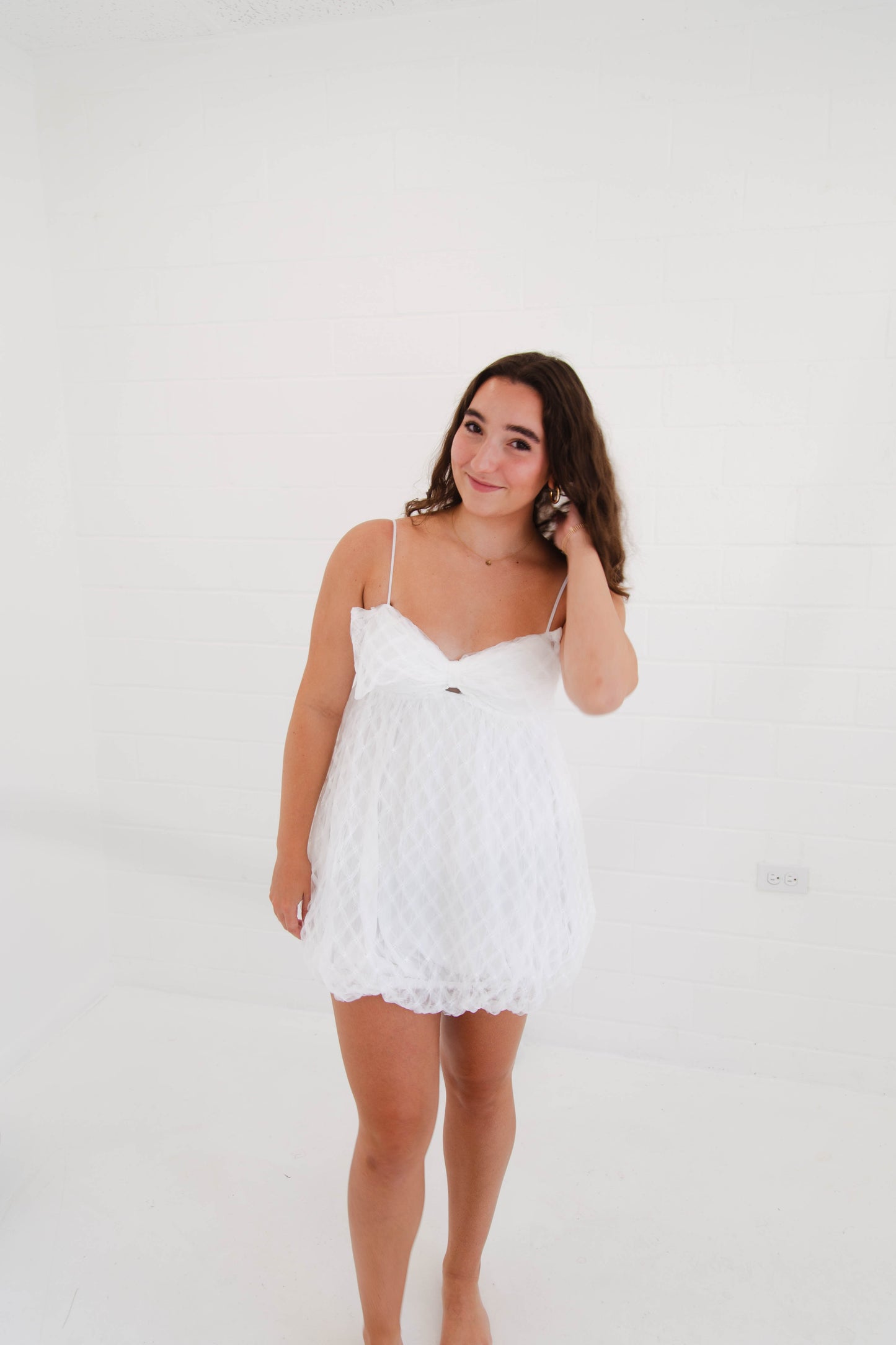 White Bow Mini Dress