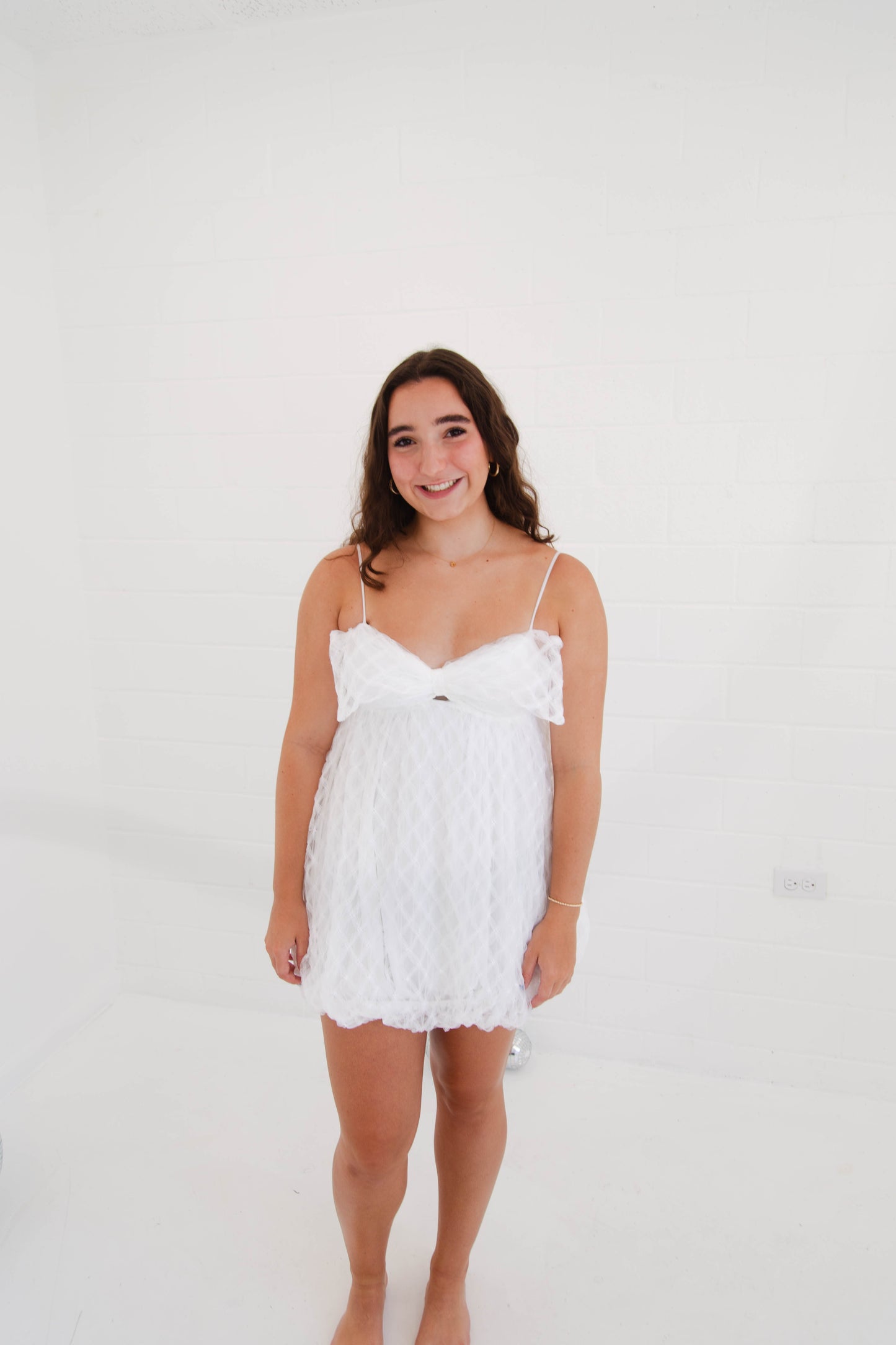 White Bow Mini Dress