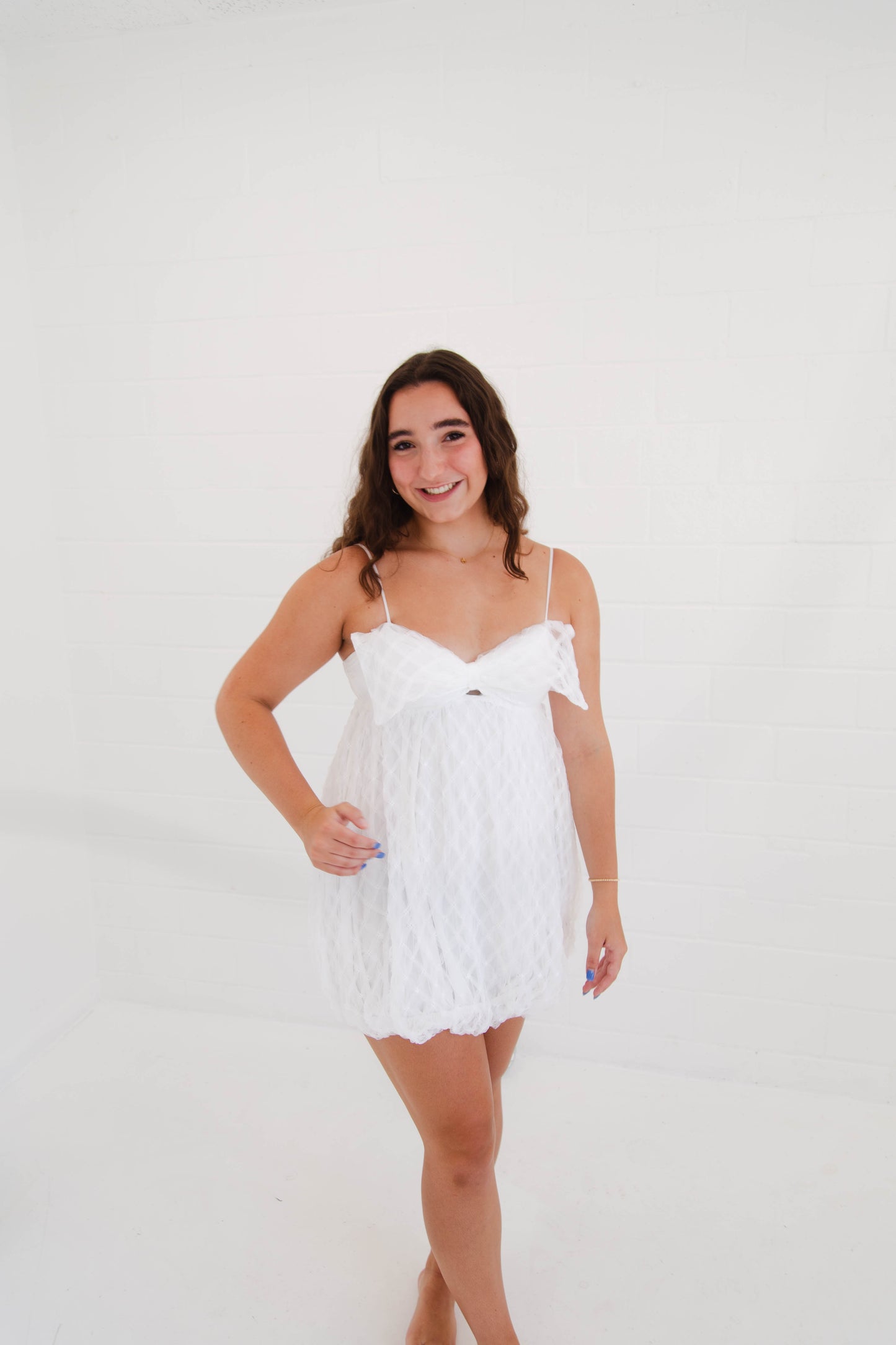 White Bow Mini Dress