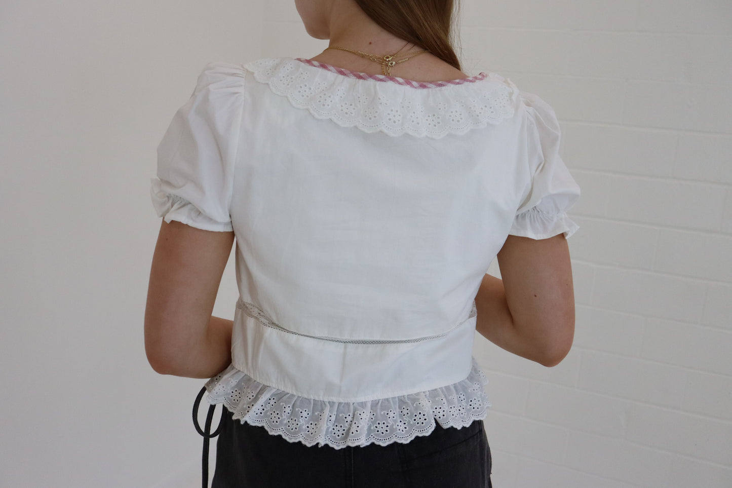 White Embroidered Tie Front Blouse