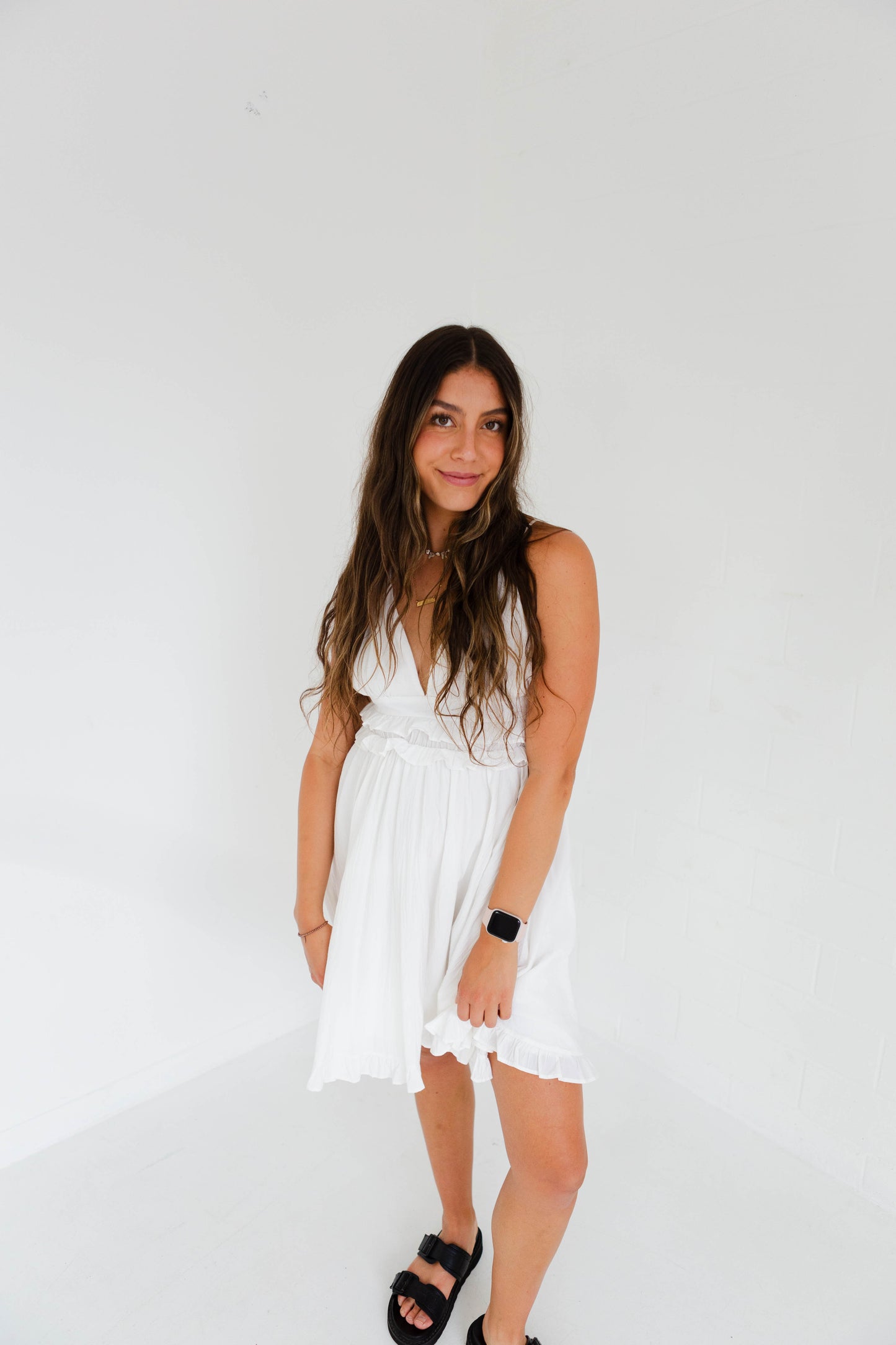 White Ruffled Detailed Camisole Dress
