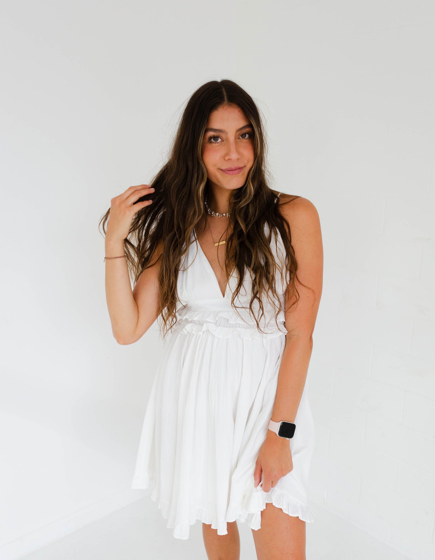 White Ruffled Detailed Camisole Dress