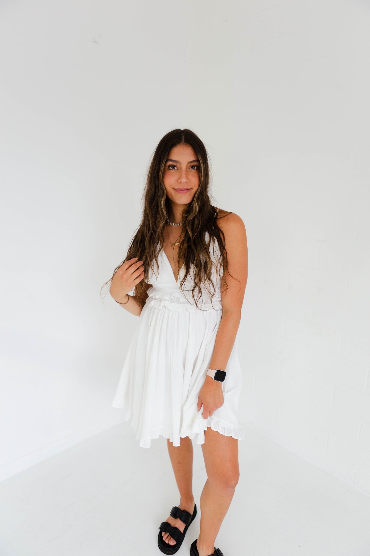 White Ruffled Detailed Camisole Dress