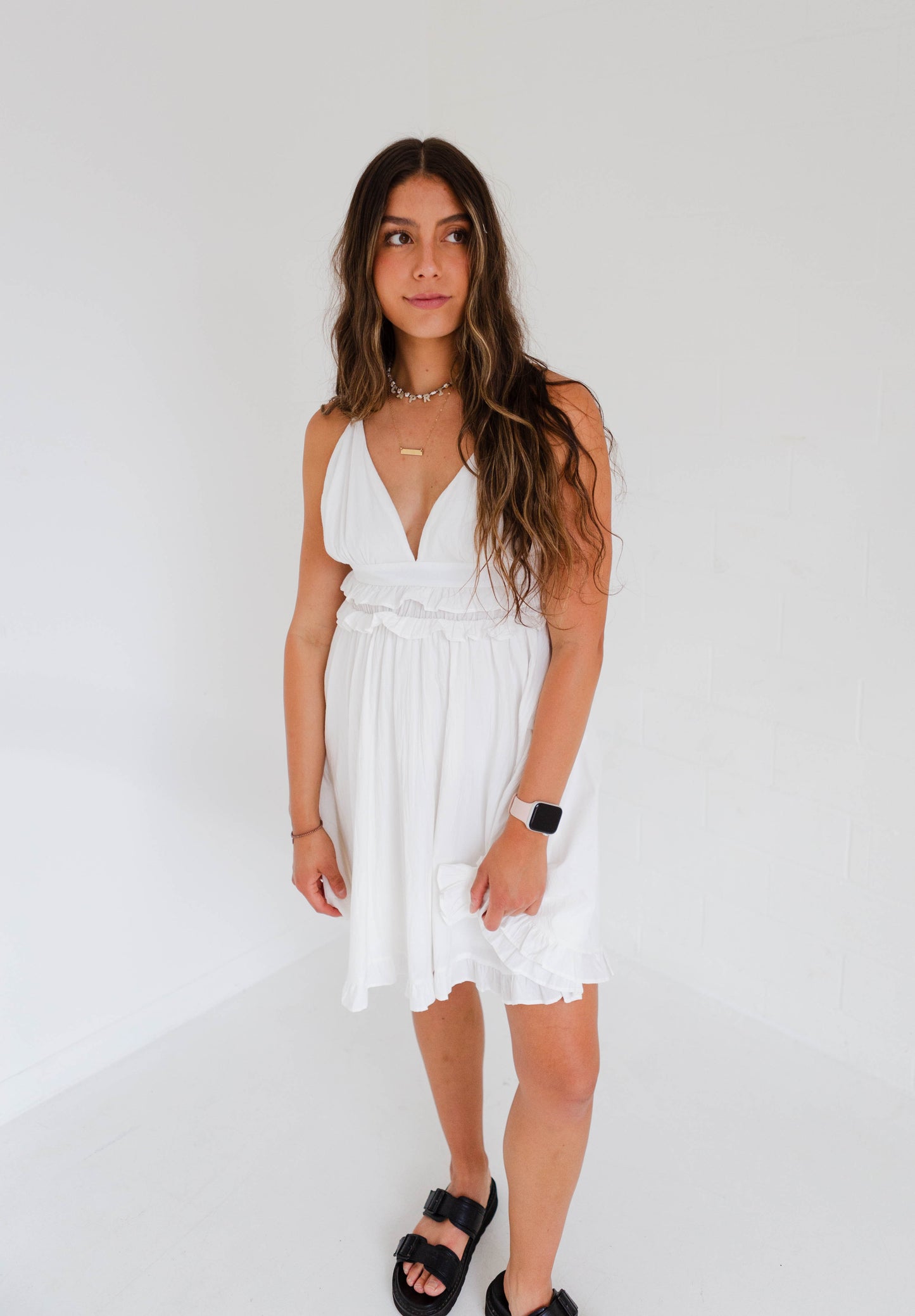White Ruffled Detailed Camisole Dress