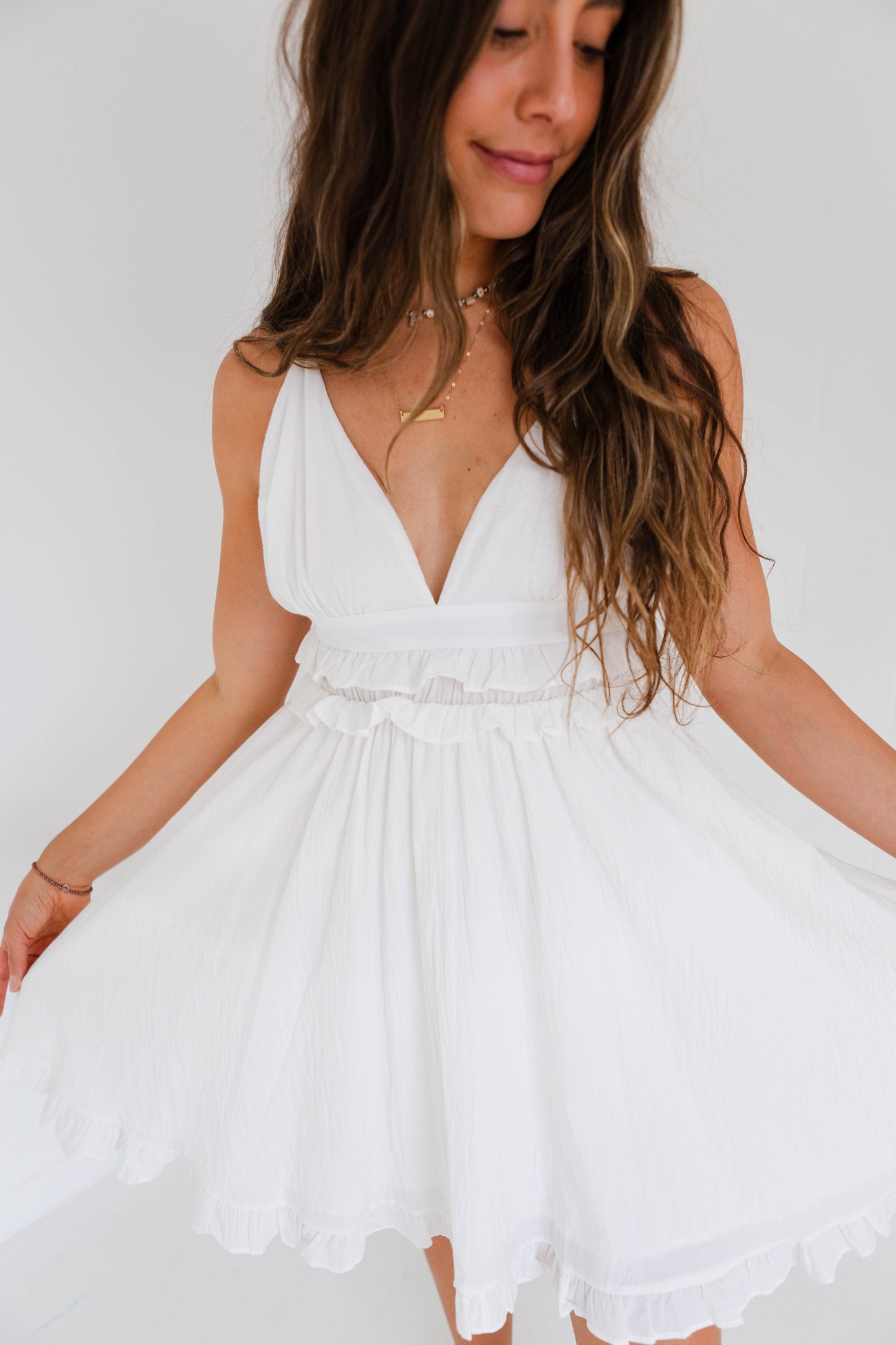 White Ruffled Detailed Camisole Dress
