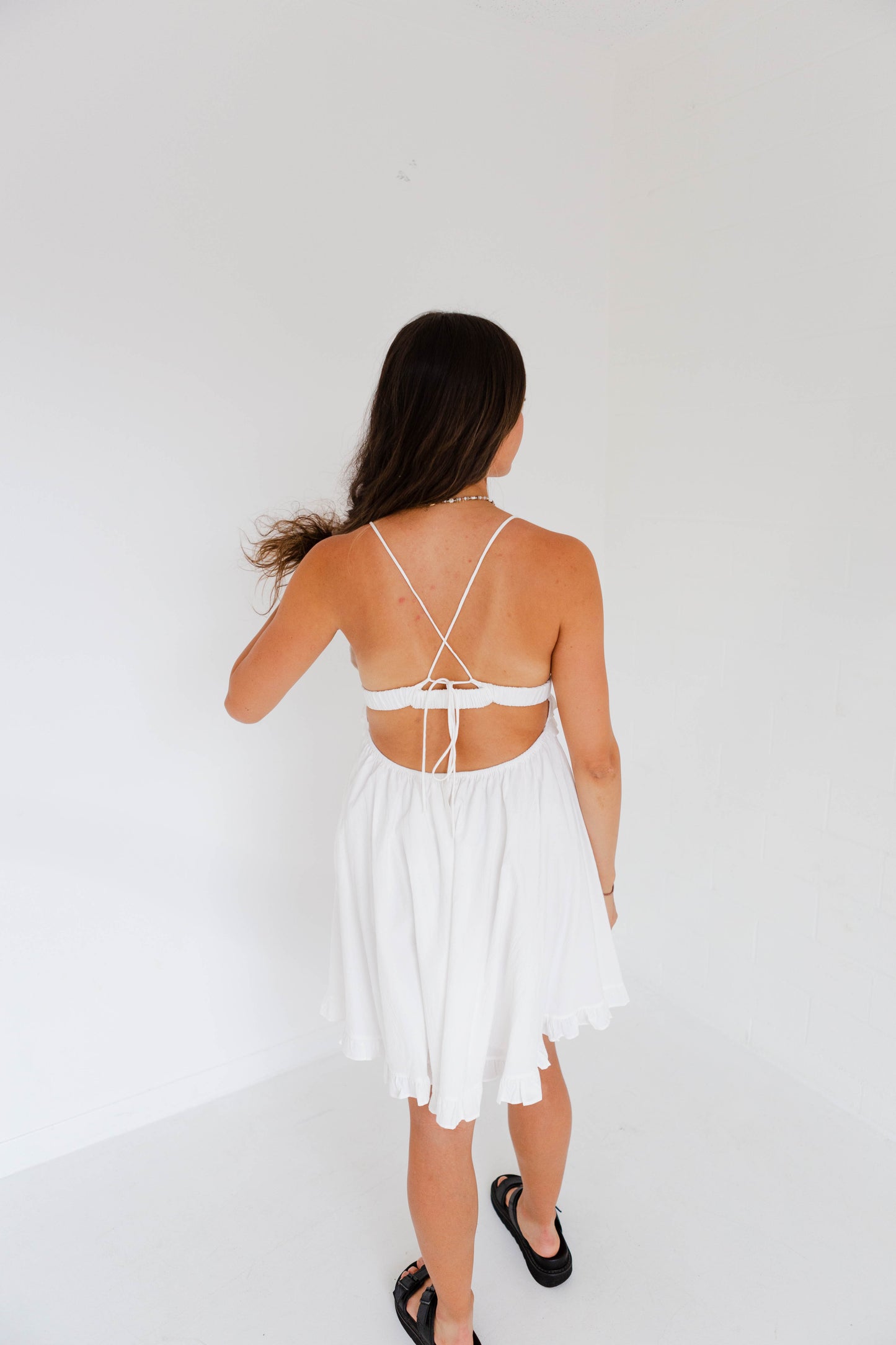 White Ruffled Detailed Camisole Dress