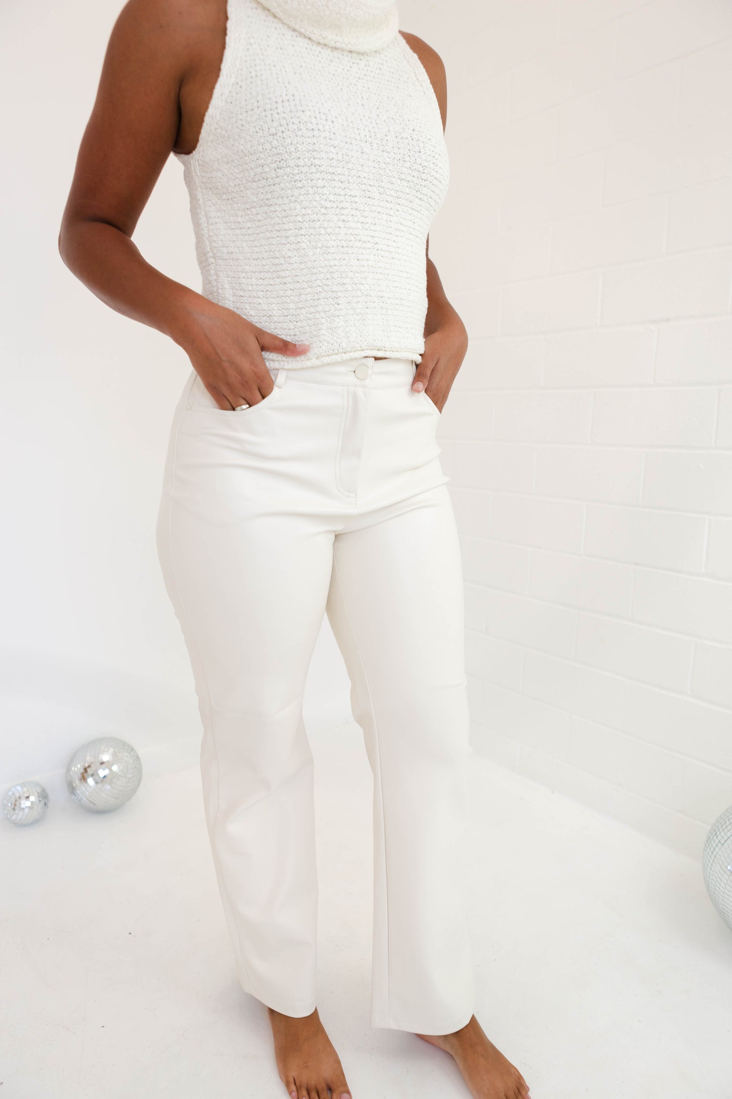 Cream Adler Faux Leather Pant