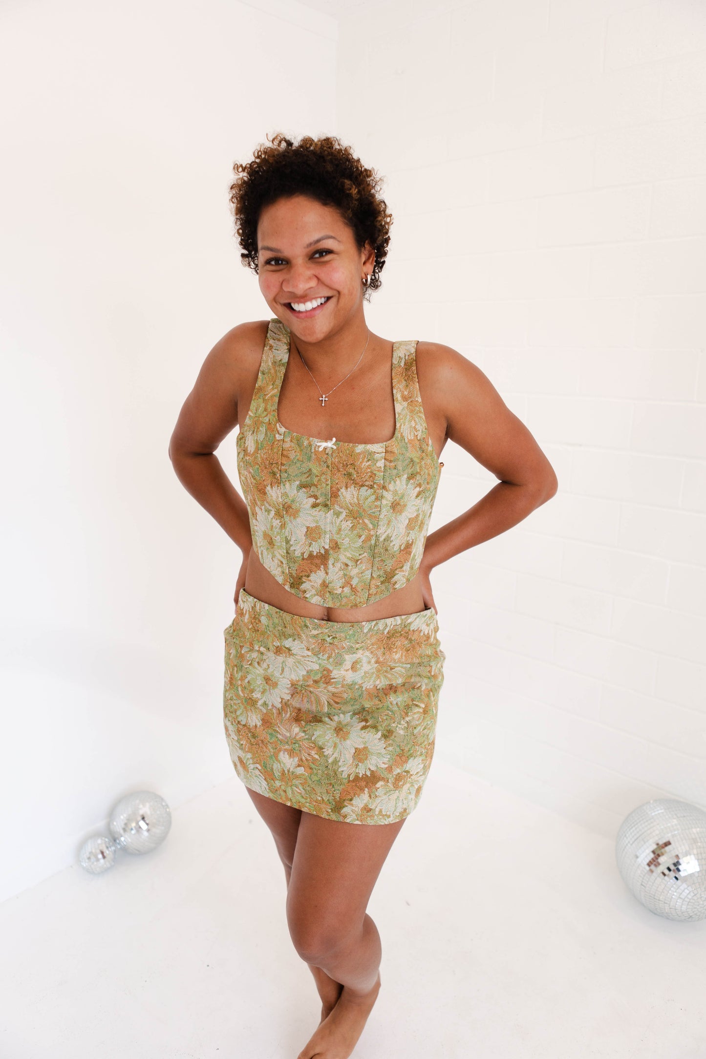 Green Multi Jacquard Corset Top