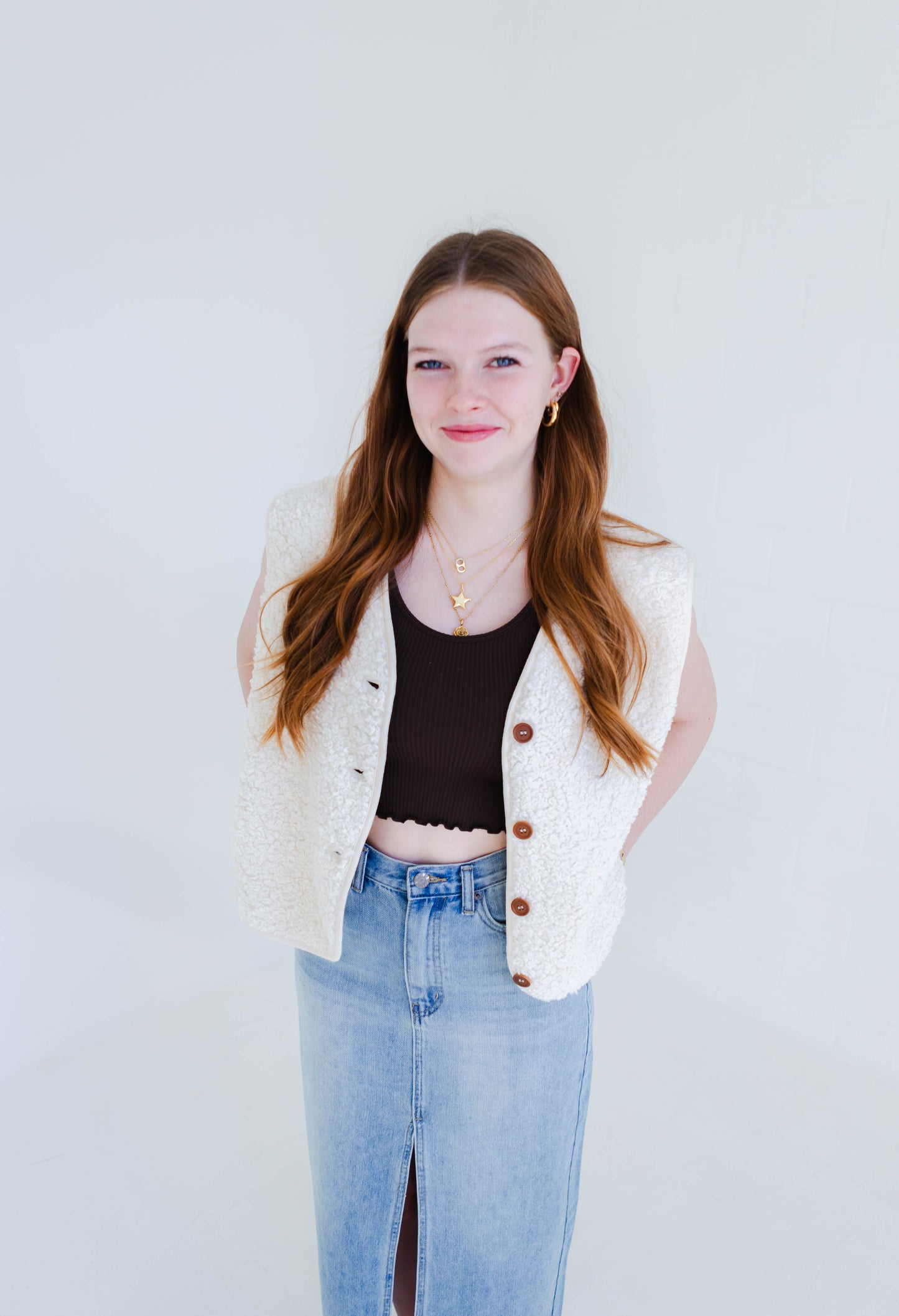 Ivory Sherpa Button Vest