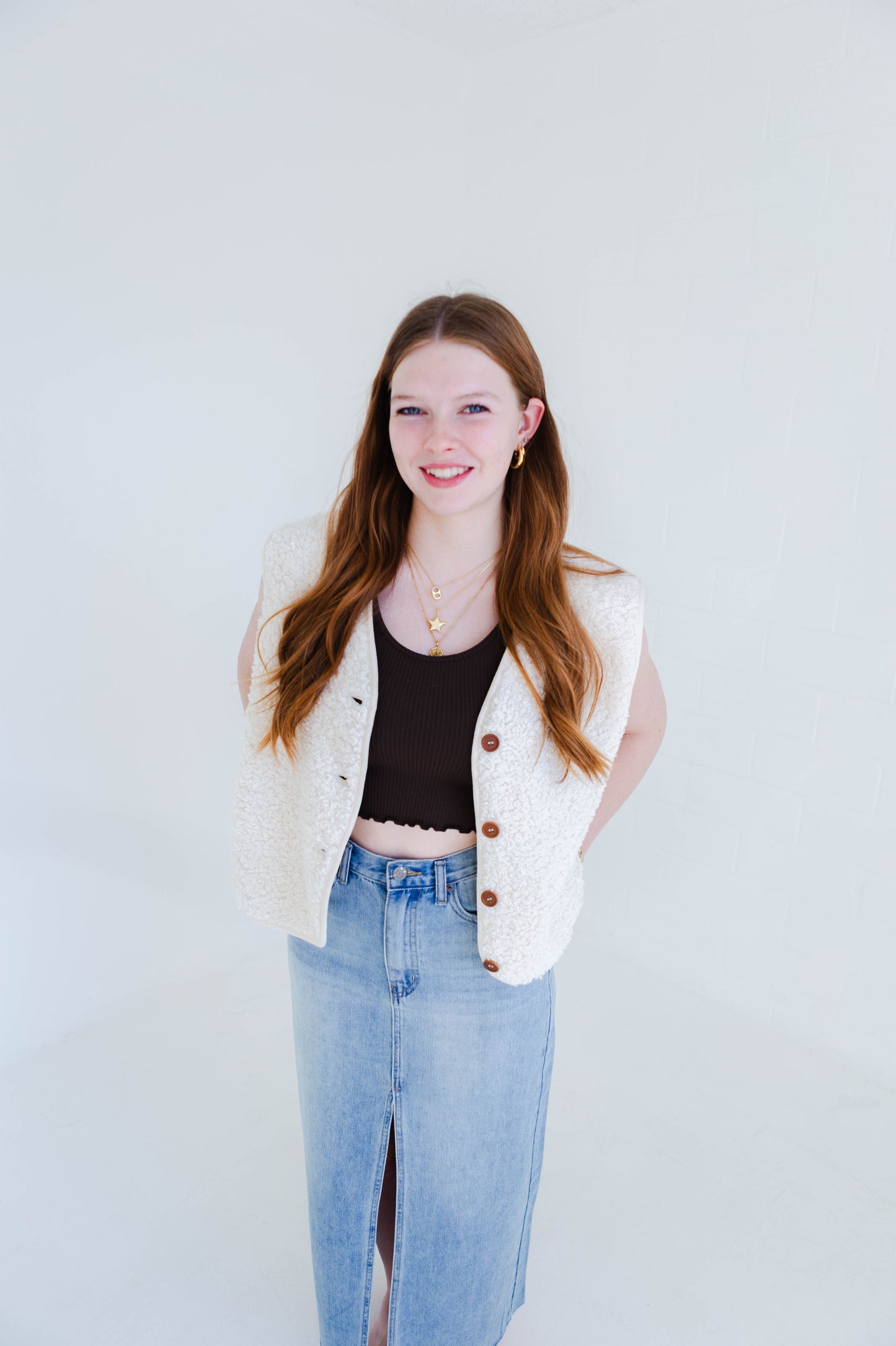 Ivory Sherpa Button Vest