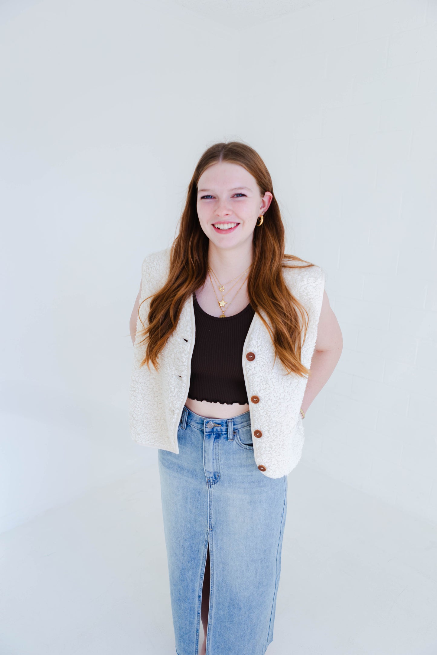 Ivory Sherpa Button Vest